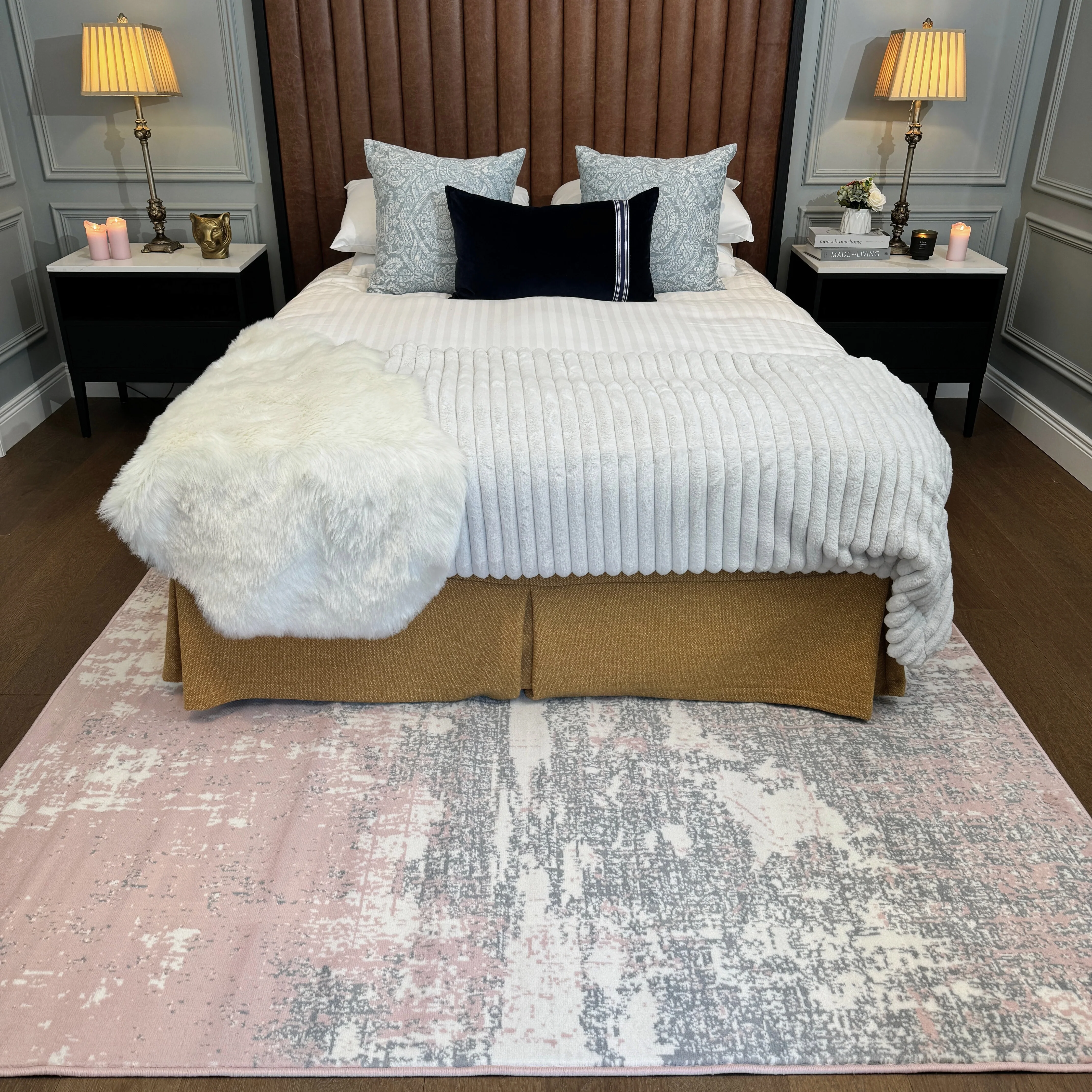 Pink Grey Distressed Worn Look Living Room Rug - Milan - Image 6