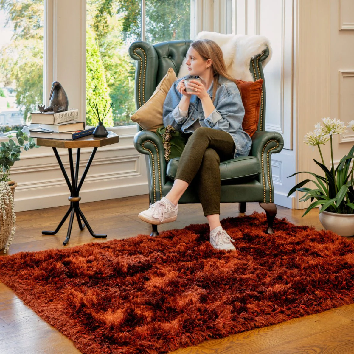 Plush Soft Rust Orange Shaggy Rug - Zia - Image 2