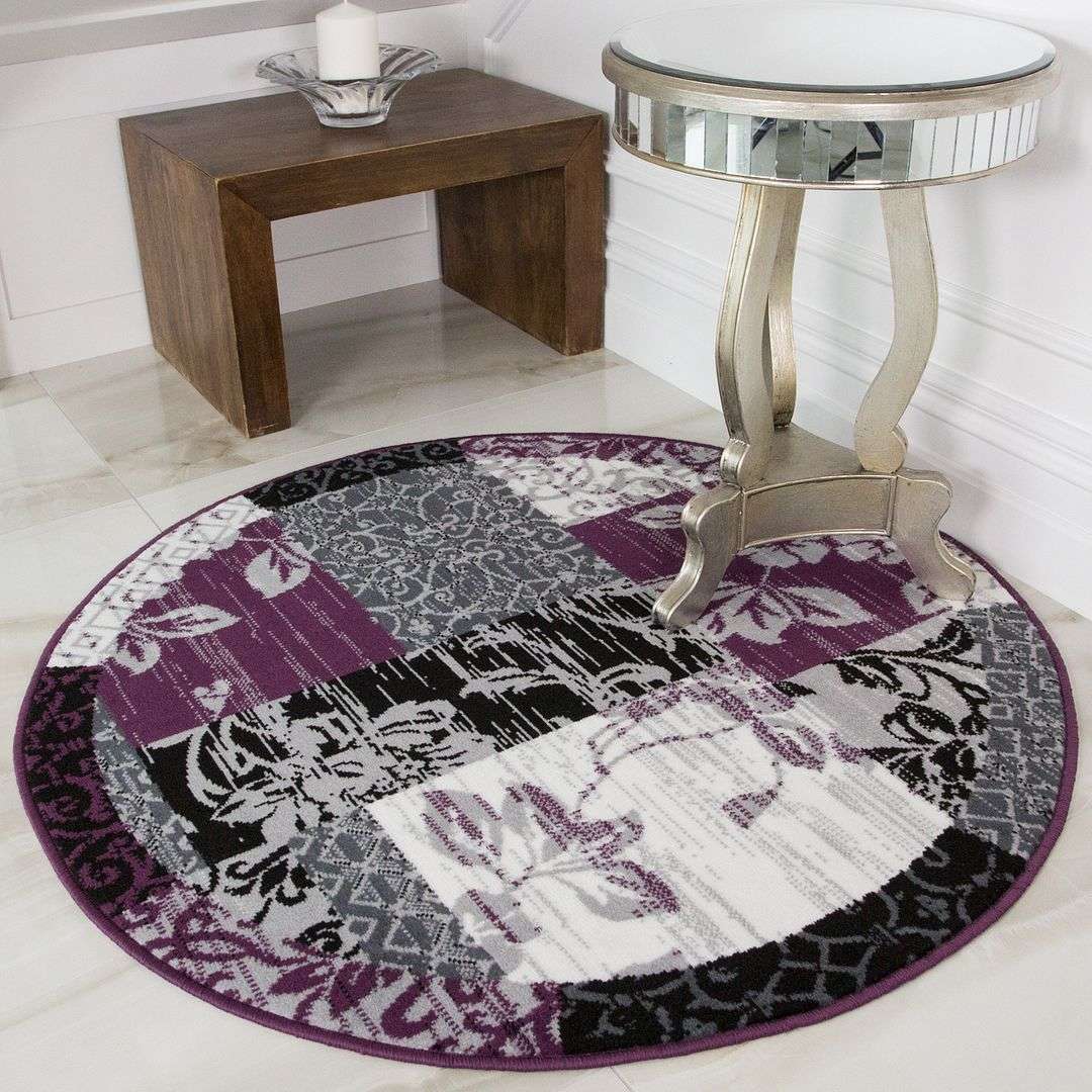 Purple Grey Modern Patchwork Runner Rugs - Image 5