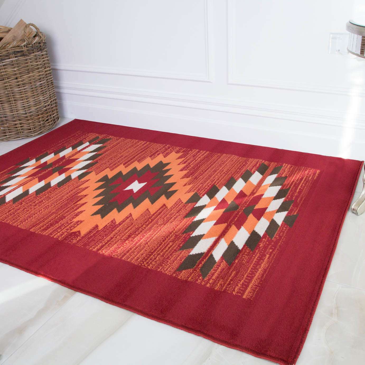 Red Aztec Tribal Medallion Bedroom Rug - Image 2