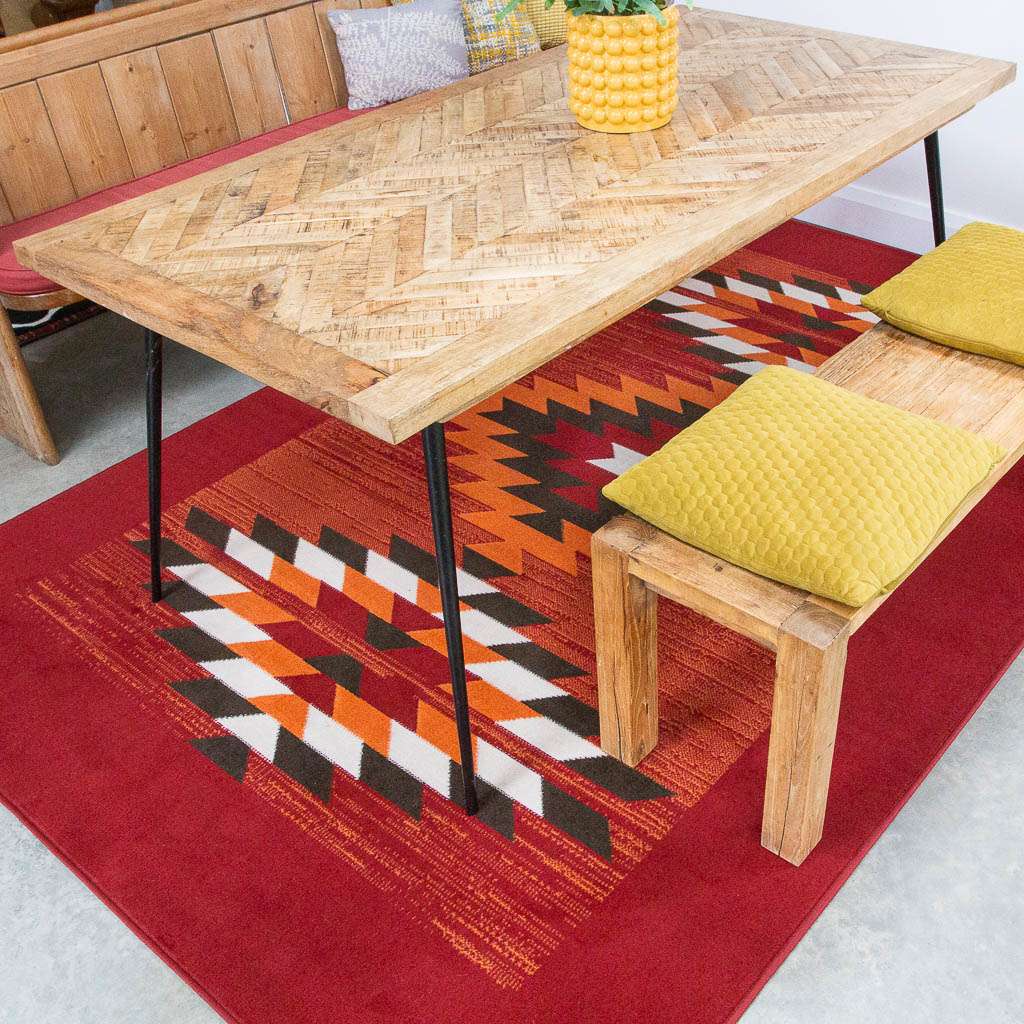 Red Aztec Tribal Medallion Bedroom Rug - Image 4