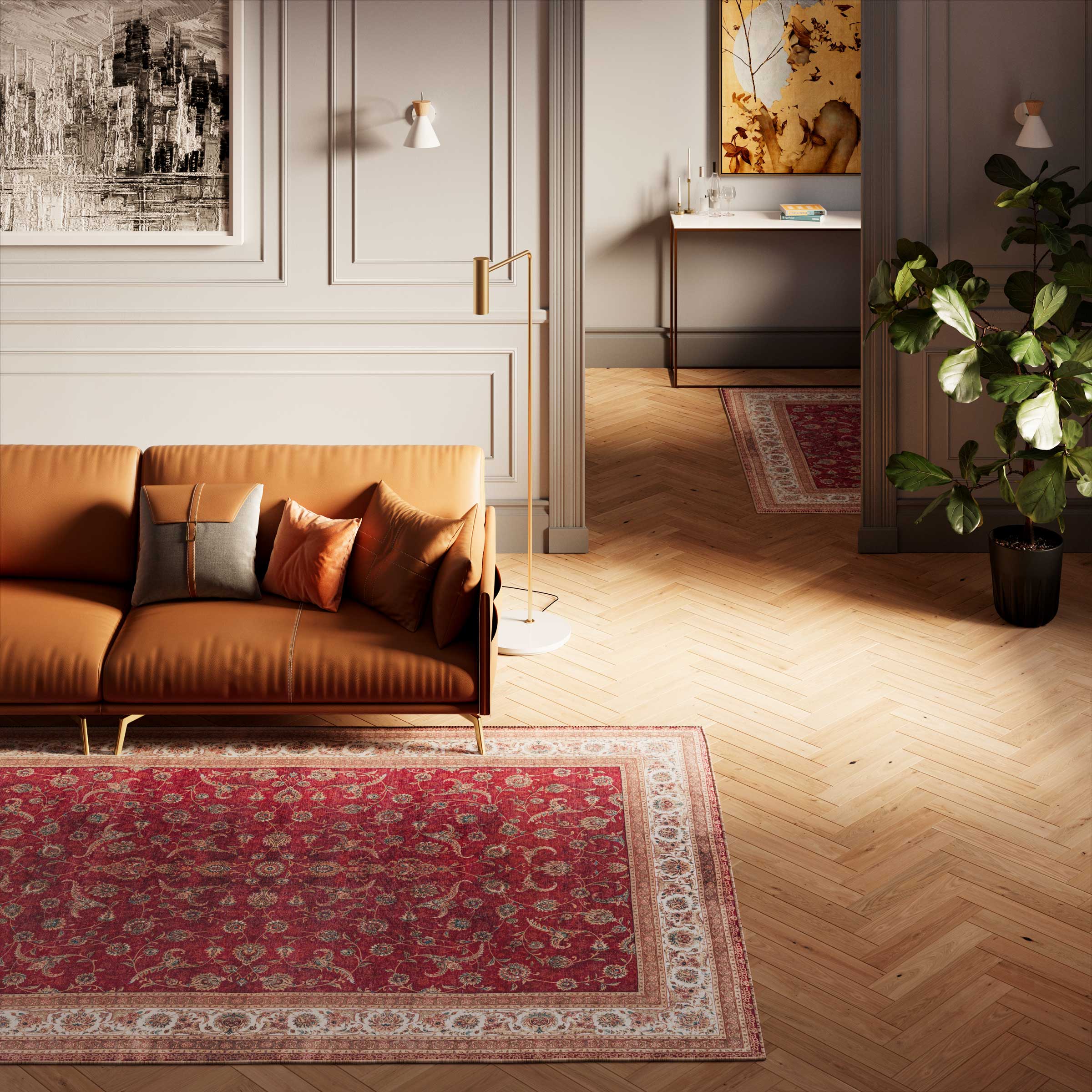 Flatwoven Washable Red Elegant Area Rug - Talia - Image 4