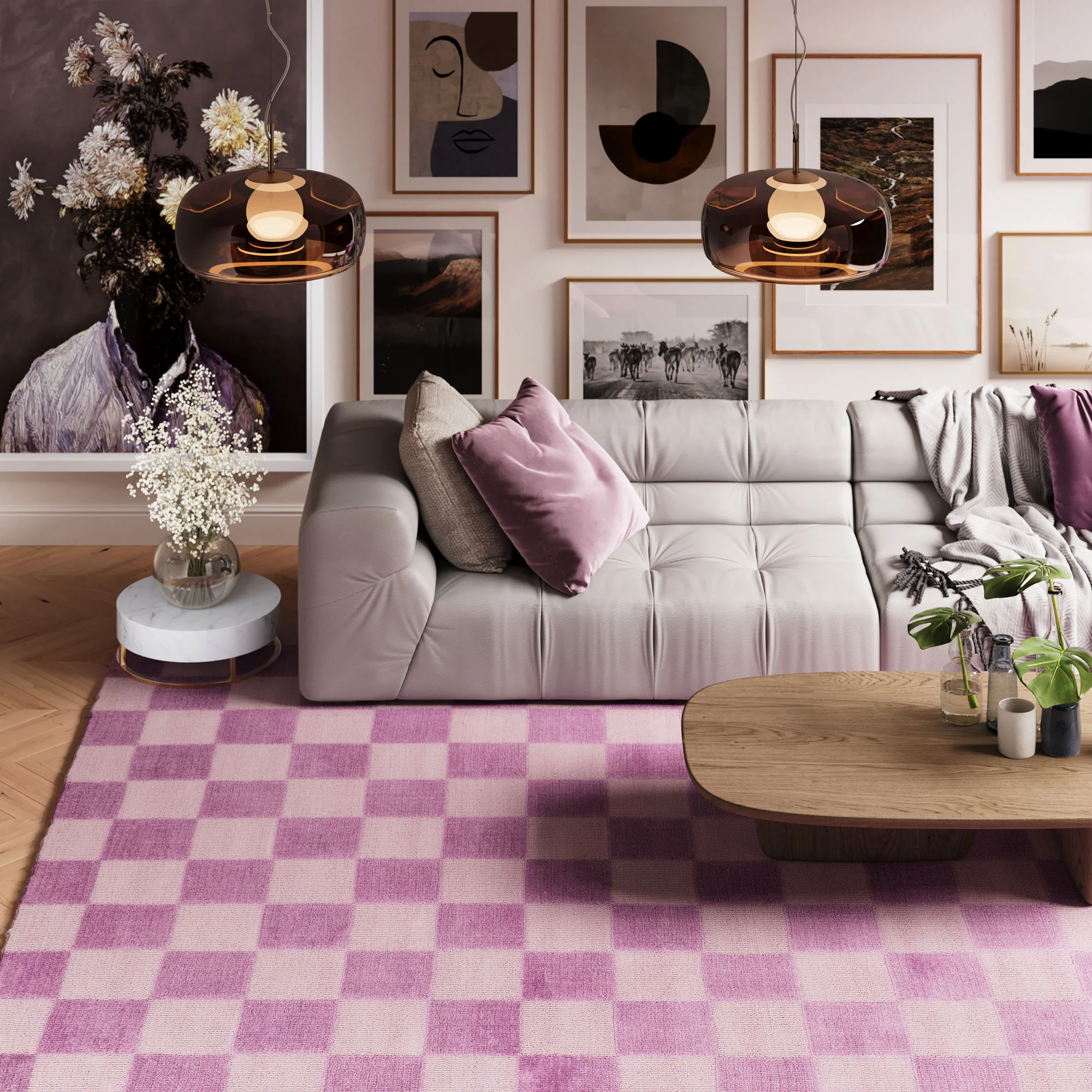 Retro Lavender Checkerboard Rug - Maze - Image 2