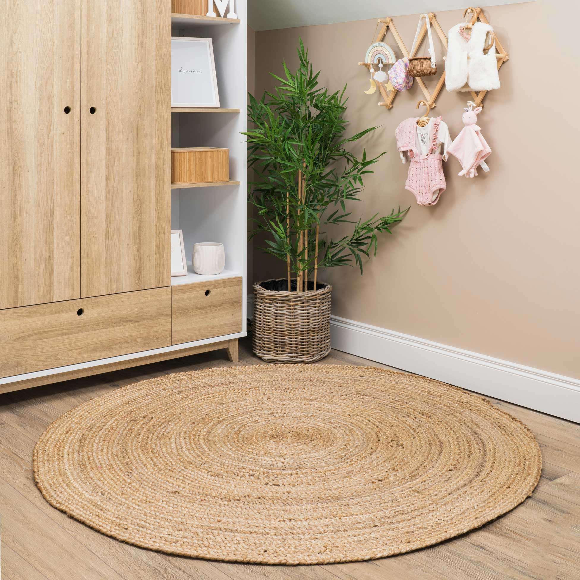 Rustic Jute Round Natural Circle Nursery Rug - Image 2