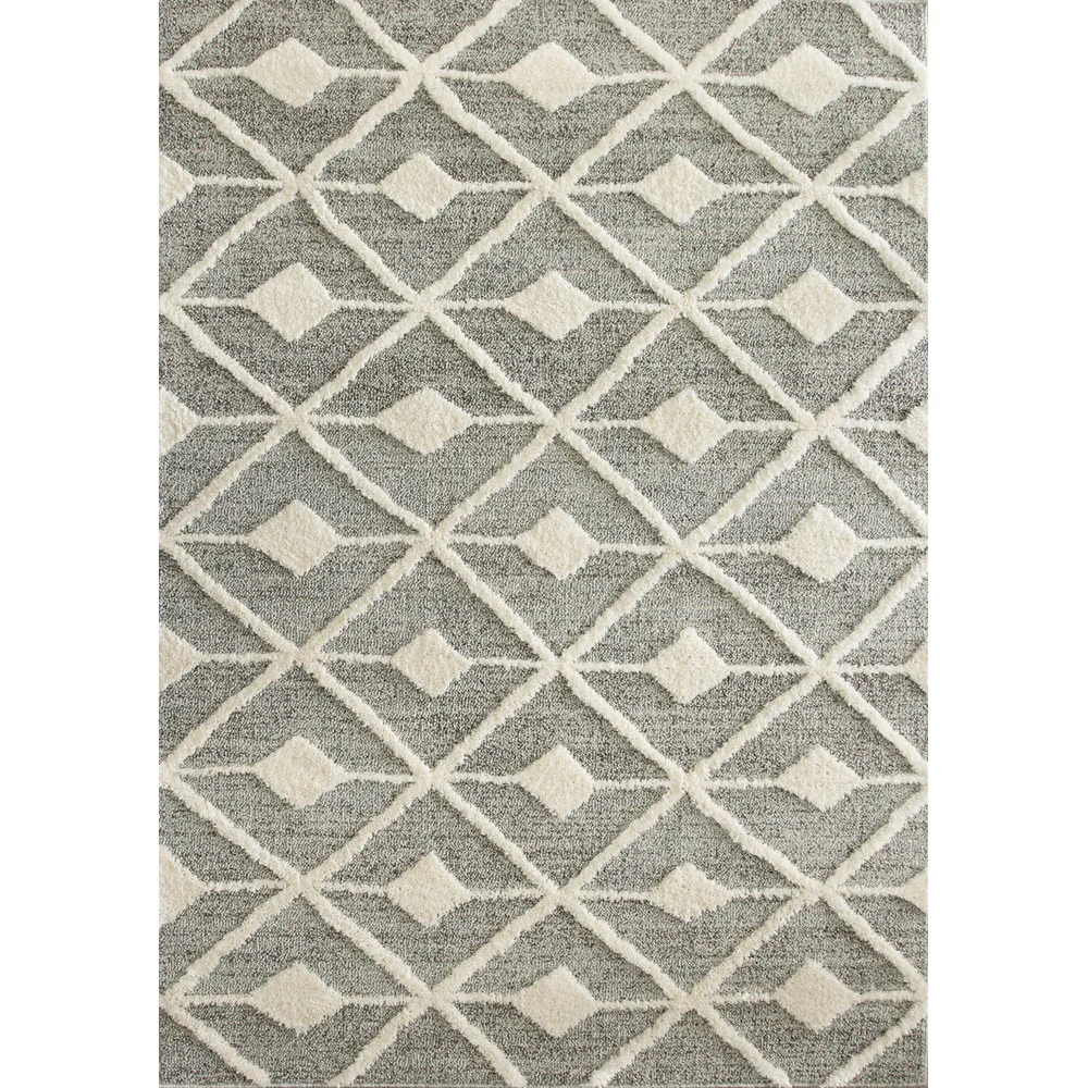 Scandi Grey Cream Tufted Hi Low Pile Rug - Benni - Image 2