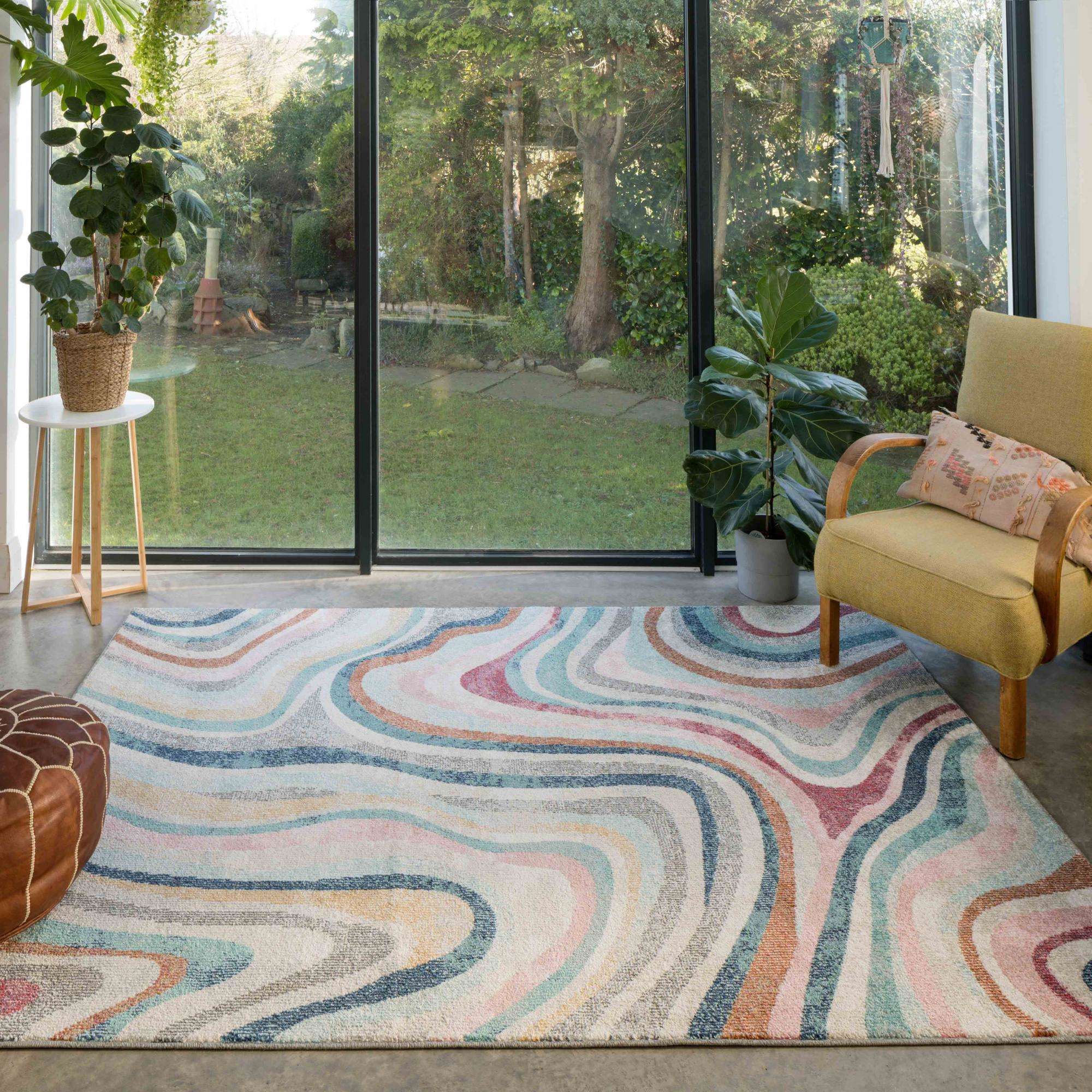 Soft Abstract Marbled Multicolour Living Room Rug - Matki - Image 2