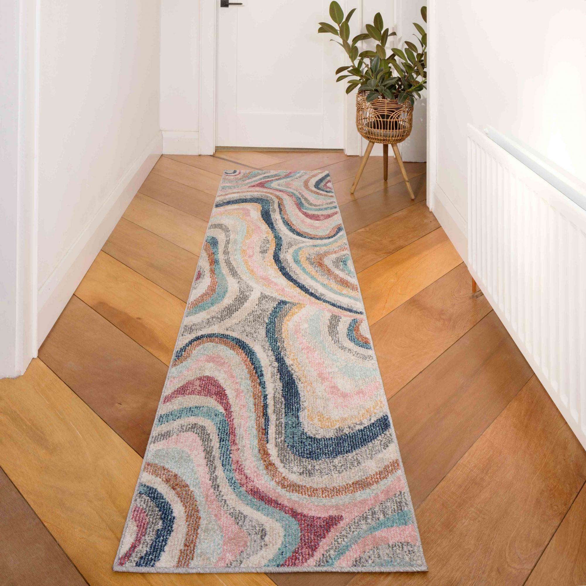 Soft Abstract Marbled Multicolour Living Room Rug - Matki - Image 8