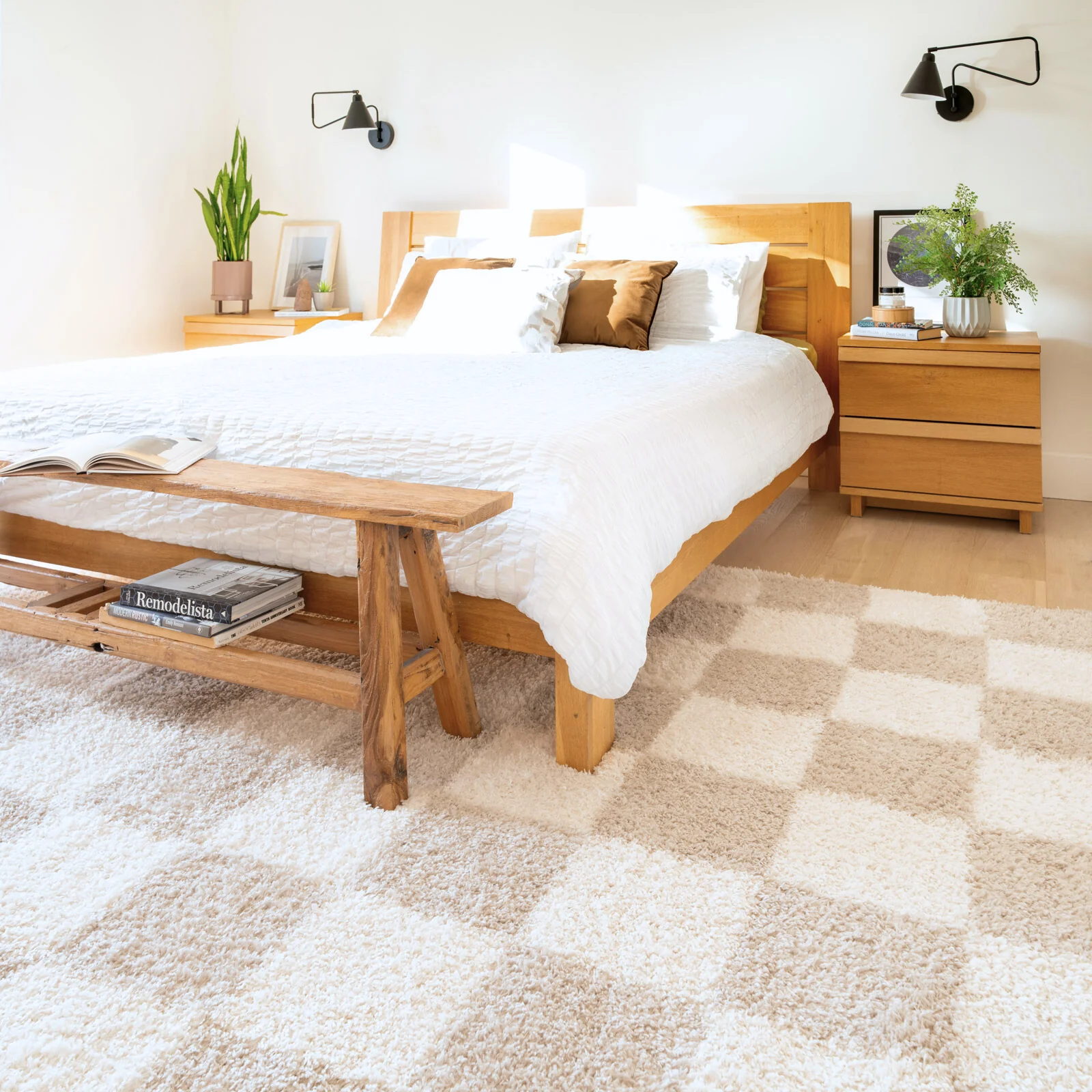Soft Beige Checkerboard Shaggy Rug - Konnie - Image 3
