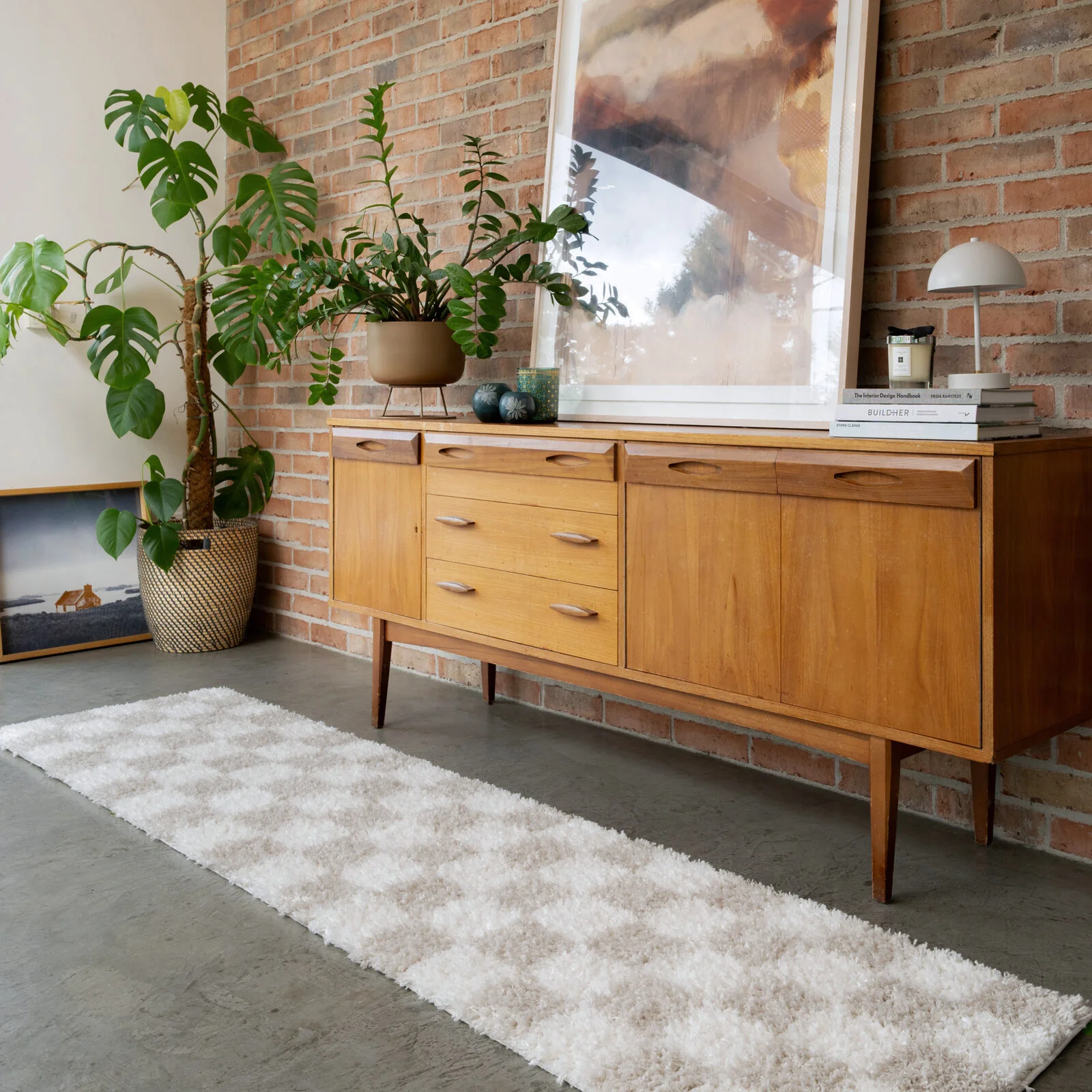 Soft Beige Checkerboard Shaggy Runner - Konnie - Image 2