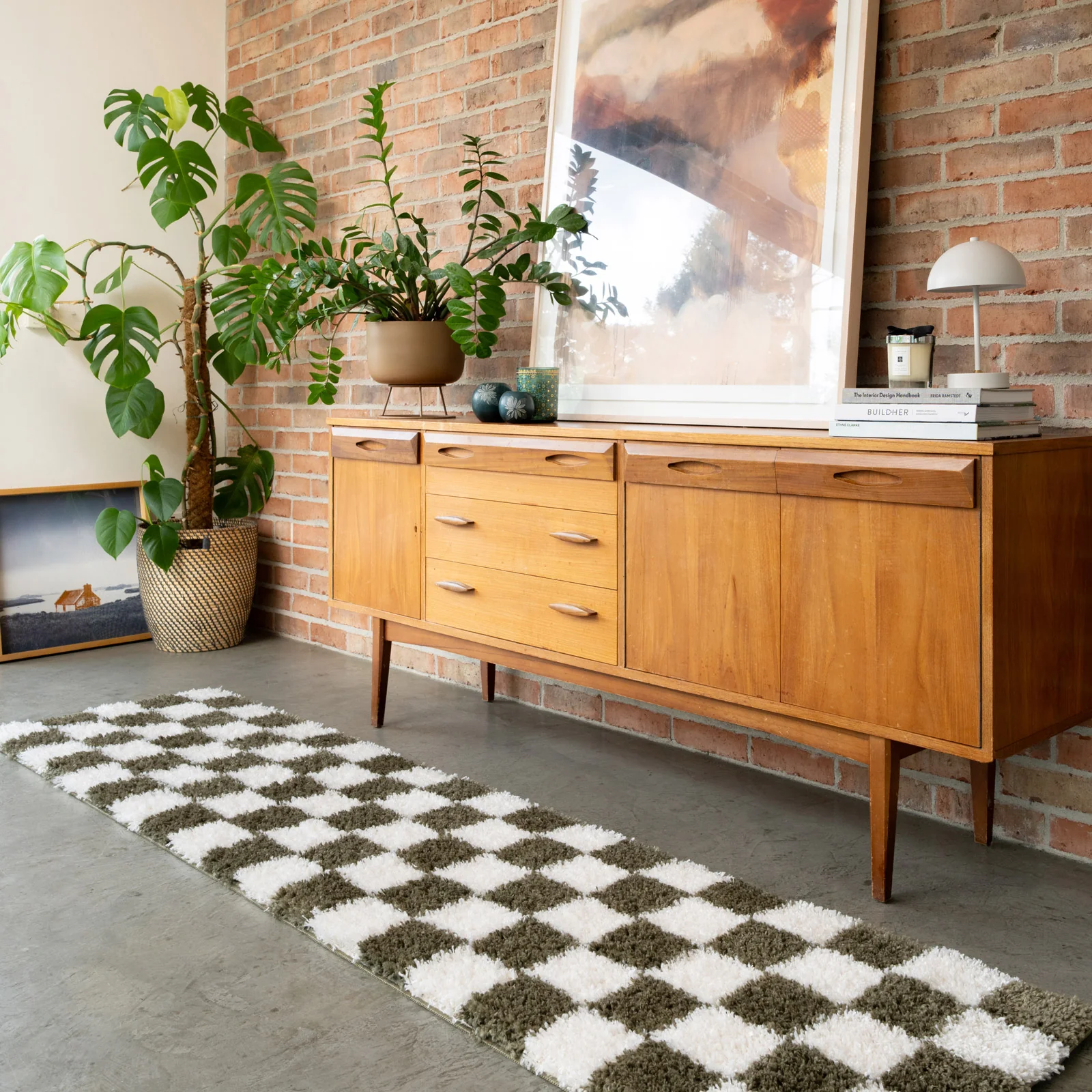 Soft Green Checkerboard Shaggy Runner - Josie - Image 2