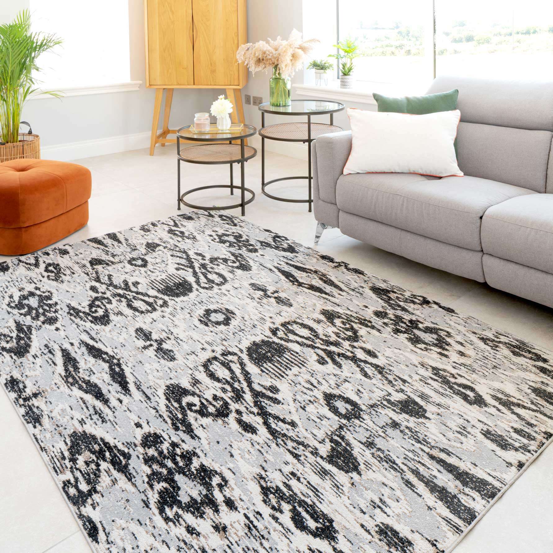 Soft Grey Ikat Living Room Rug - Image 3