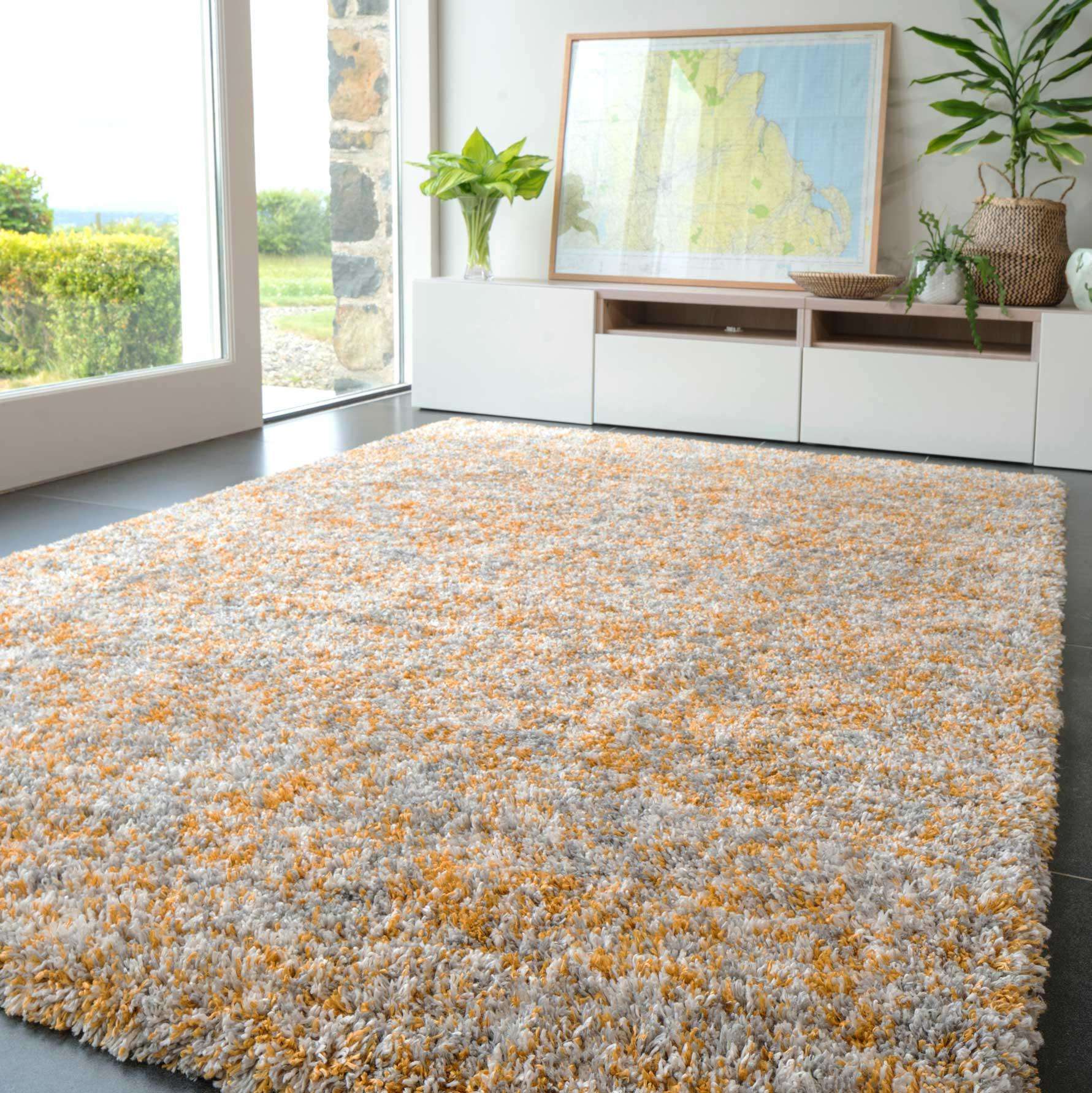 Soft Mottled Gold Grey Shaggy Area Rug - Image 2