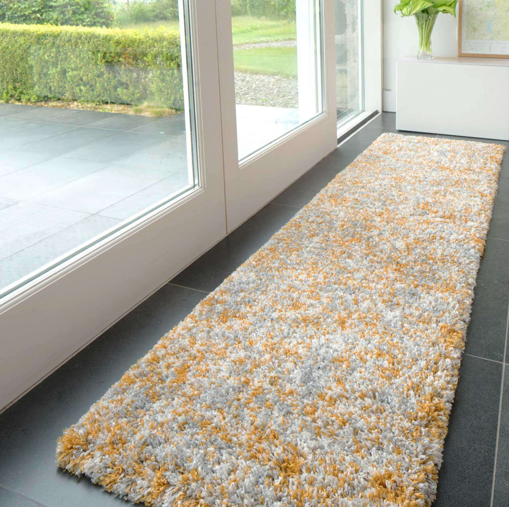 Soft Mottled Gold Grey Shaggy Area Rug - Image 5