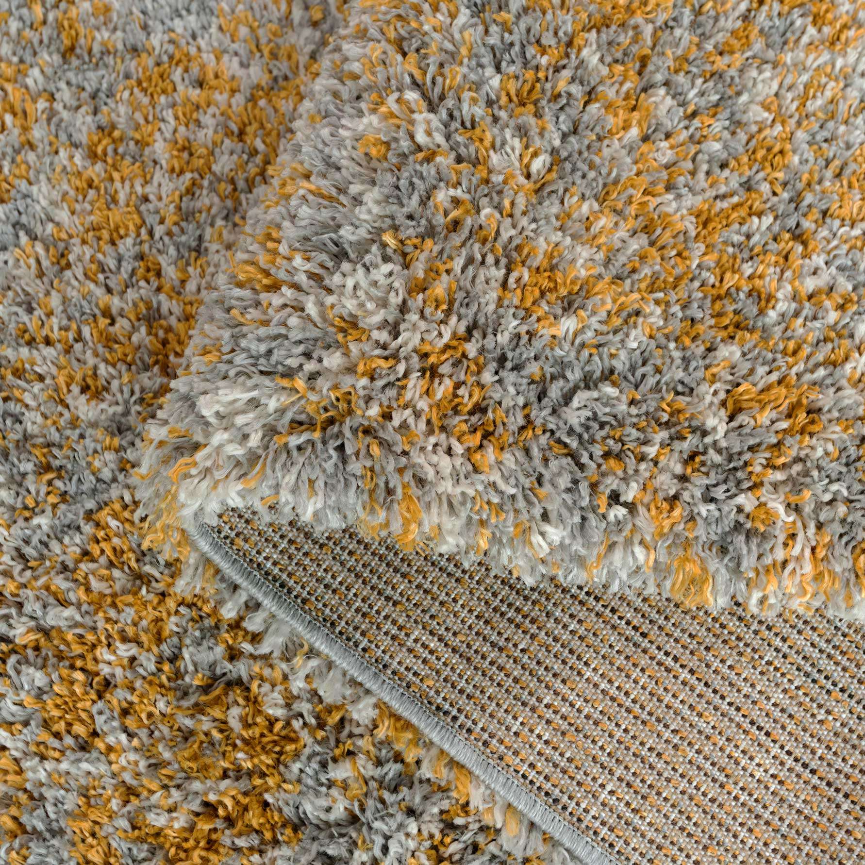 Soft Mottled Gold Grey Shaggy Runner Rug - Image 5