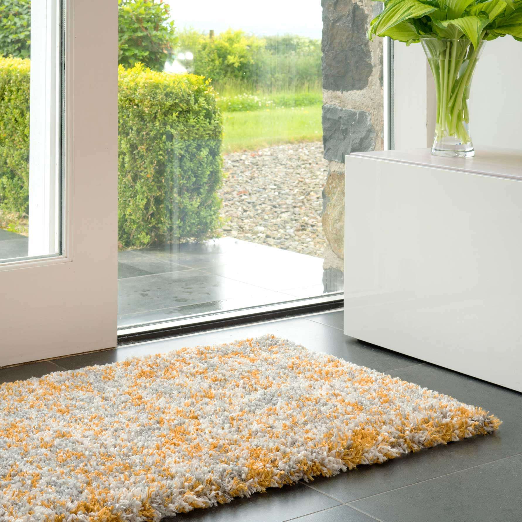 Soft Mottled Gold Grey Shaggy Runner Rug - Image 6