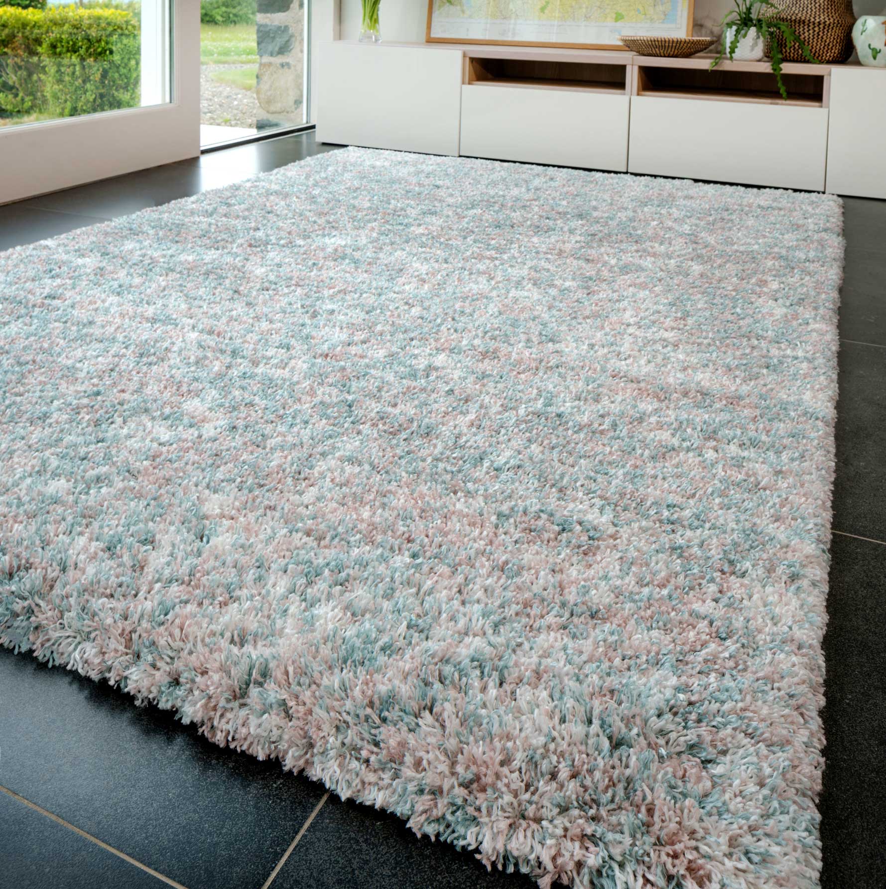 Soft Mottled Light Blue Shaggy Area Rug - Image 3