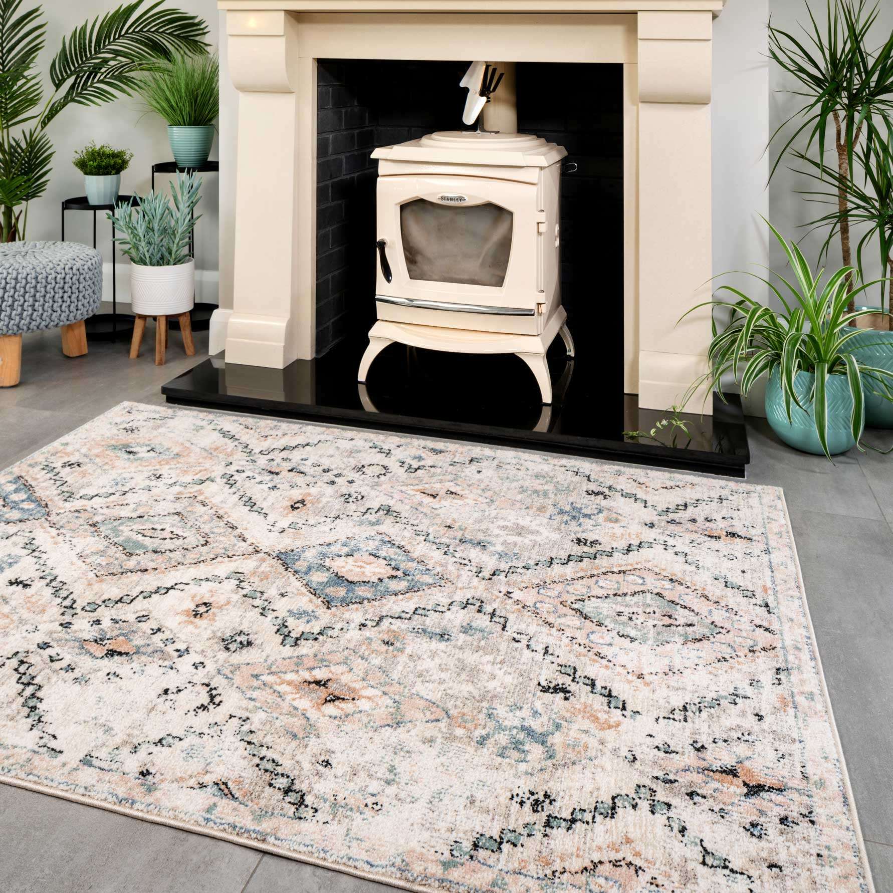 Soft Natural Blue Aztec Area Rug - Kemp - Image 4