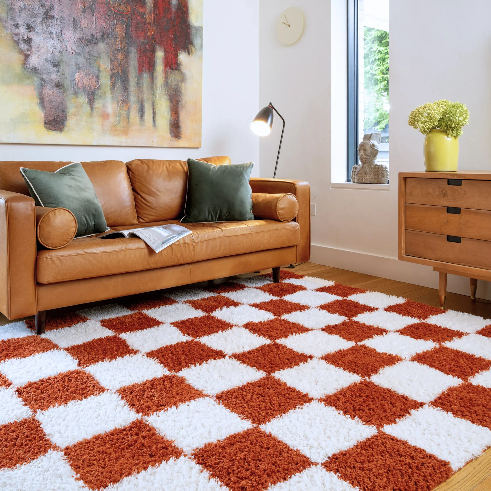 Soft Rust Checkerboard Shaggy Rug - Gigi - Image 2