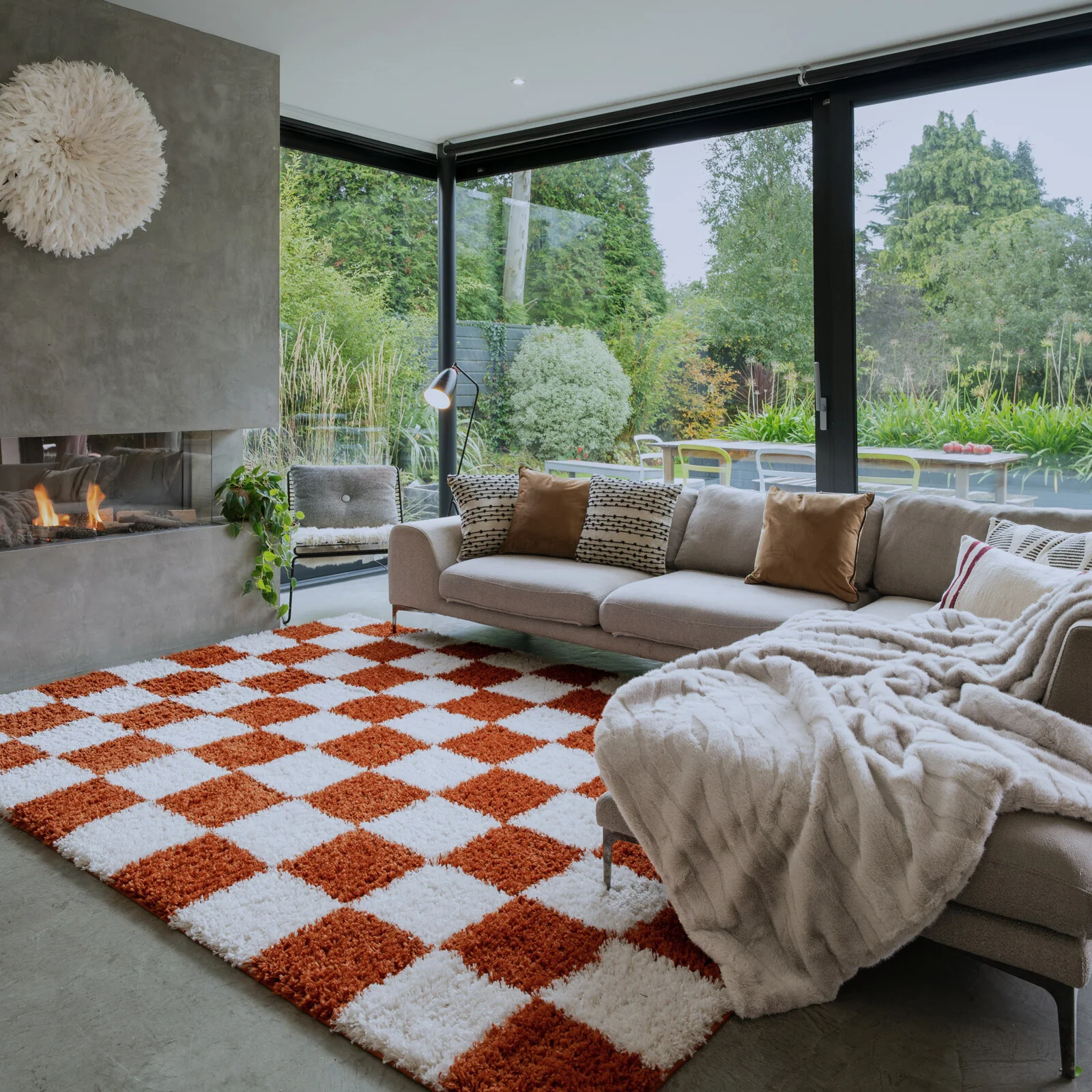 Soft Rust Checkerboard Shaggy Rug - Gigi - Image 4