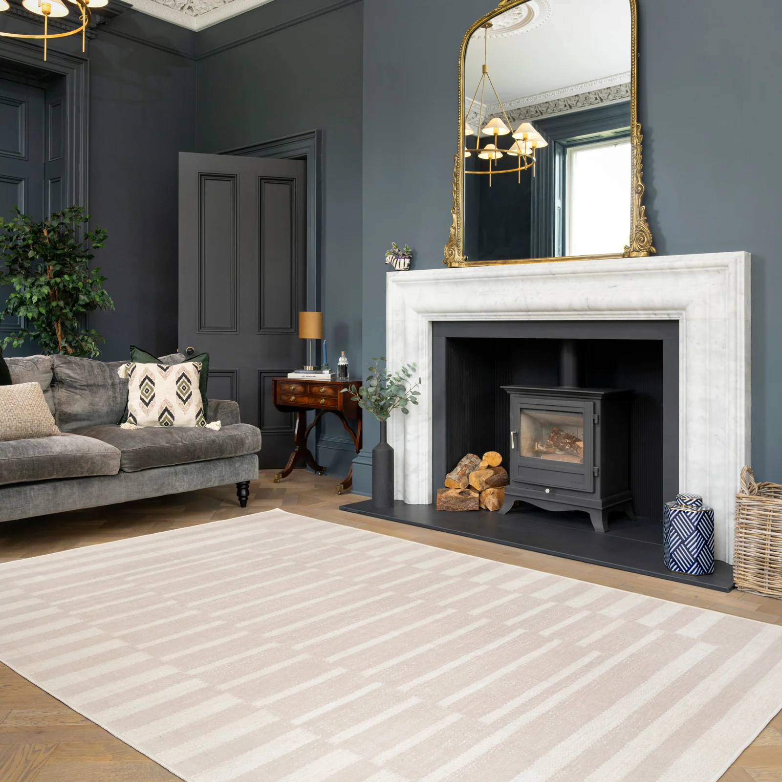 Soft Washable Beige Geometric Rug - Faye - Image 2