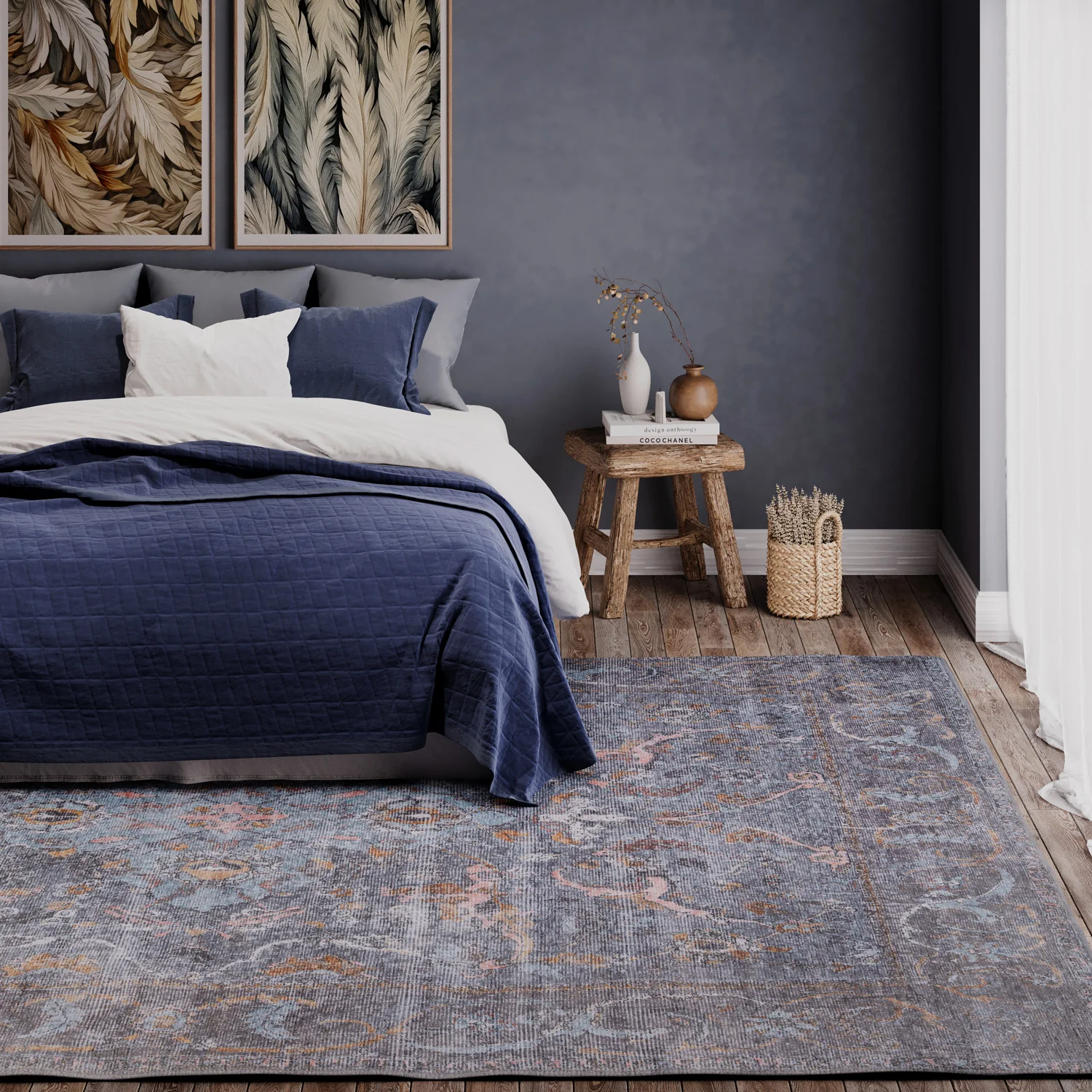 Soft Washable Blue Boho Rug - Clara - Image 6