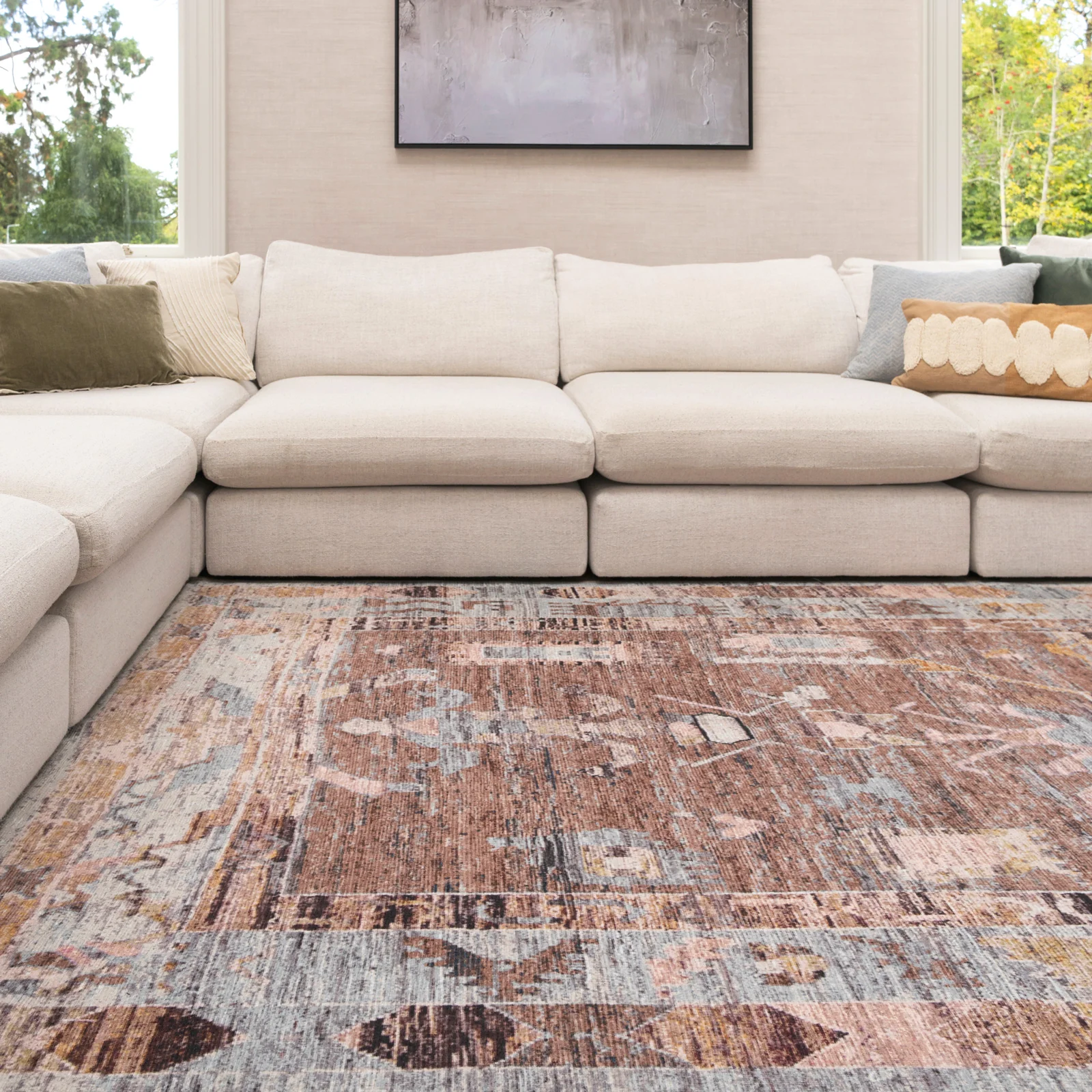 Soft Washable Brown Aztec Rug - Sybil - Image 4