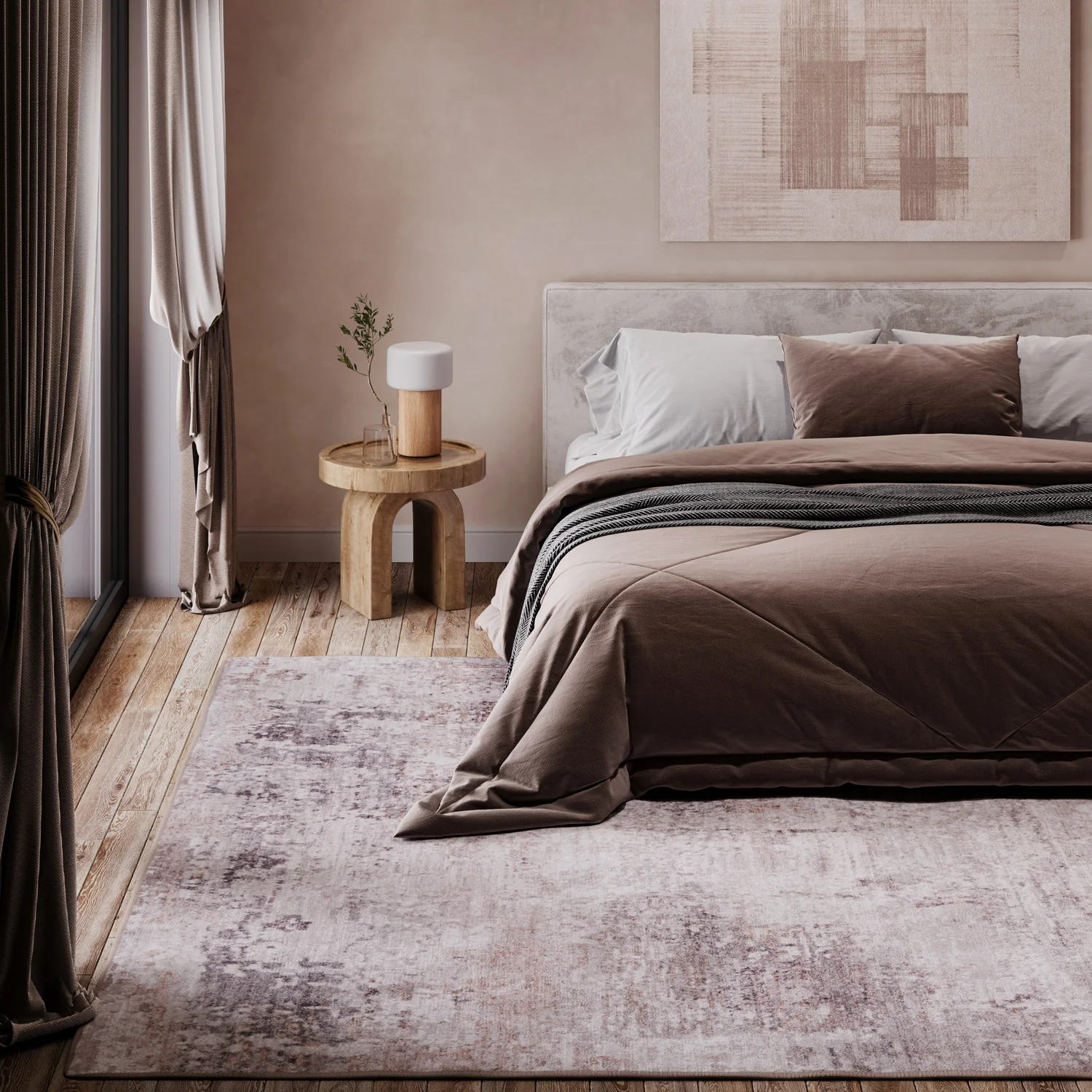 Soft Washable Distressed Greige Rug - Ernest - Image 6