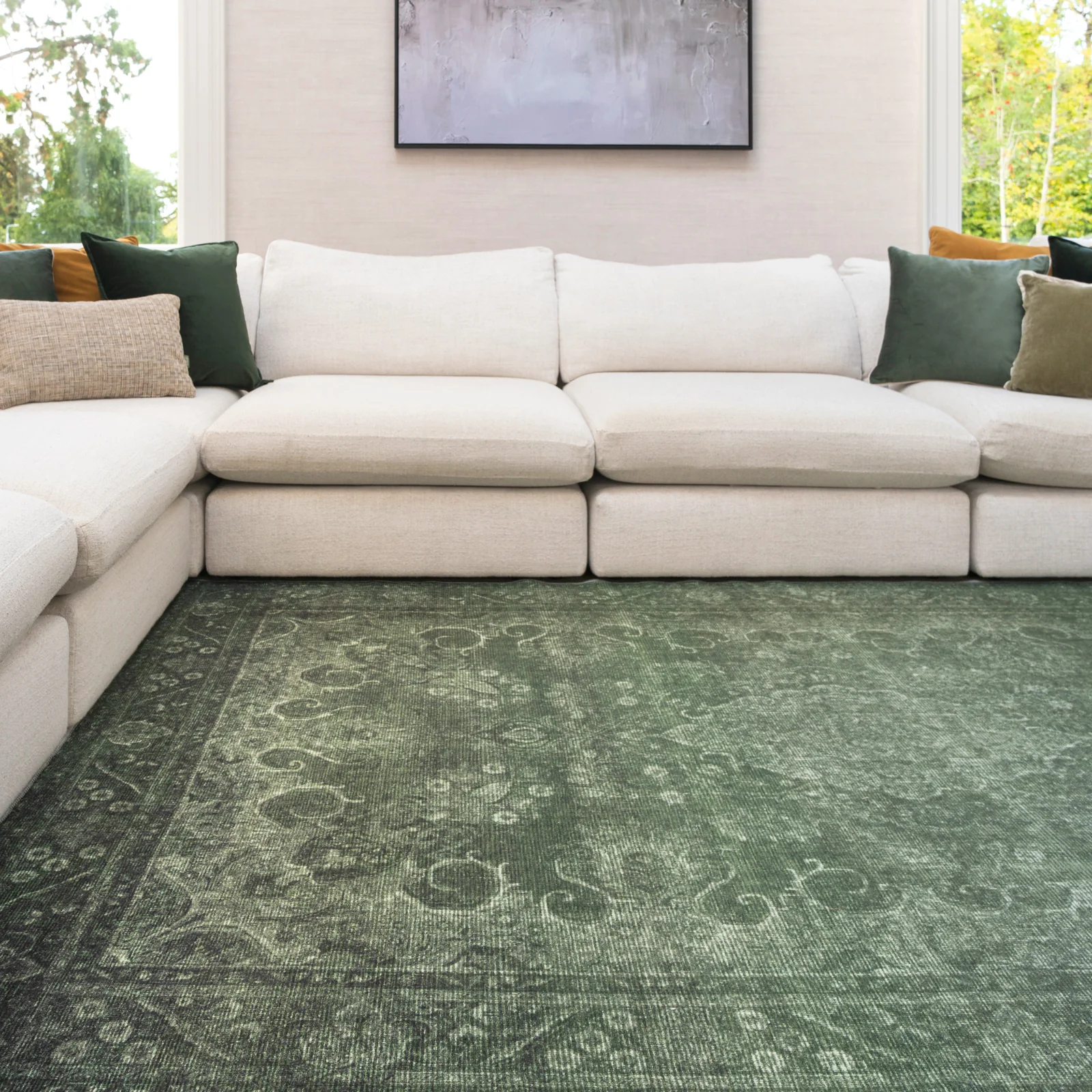 Soft Washable Green Medallion Rug - Maisie - Image 2