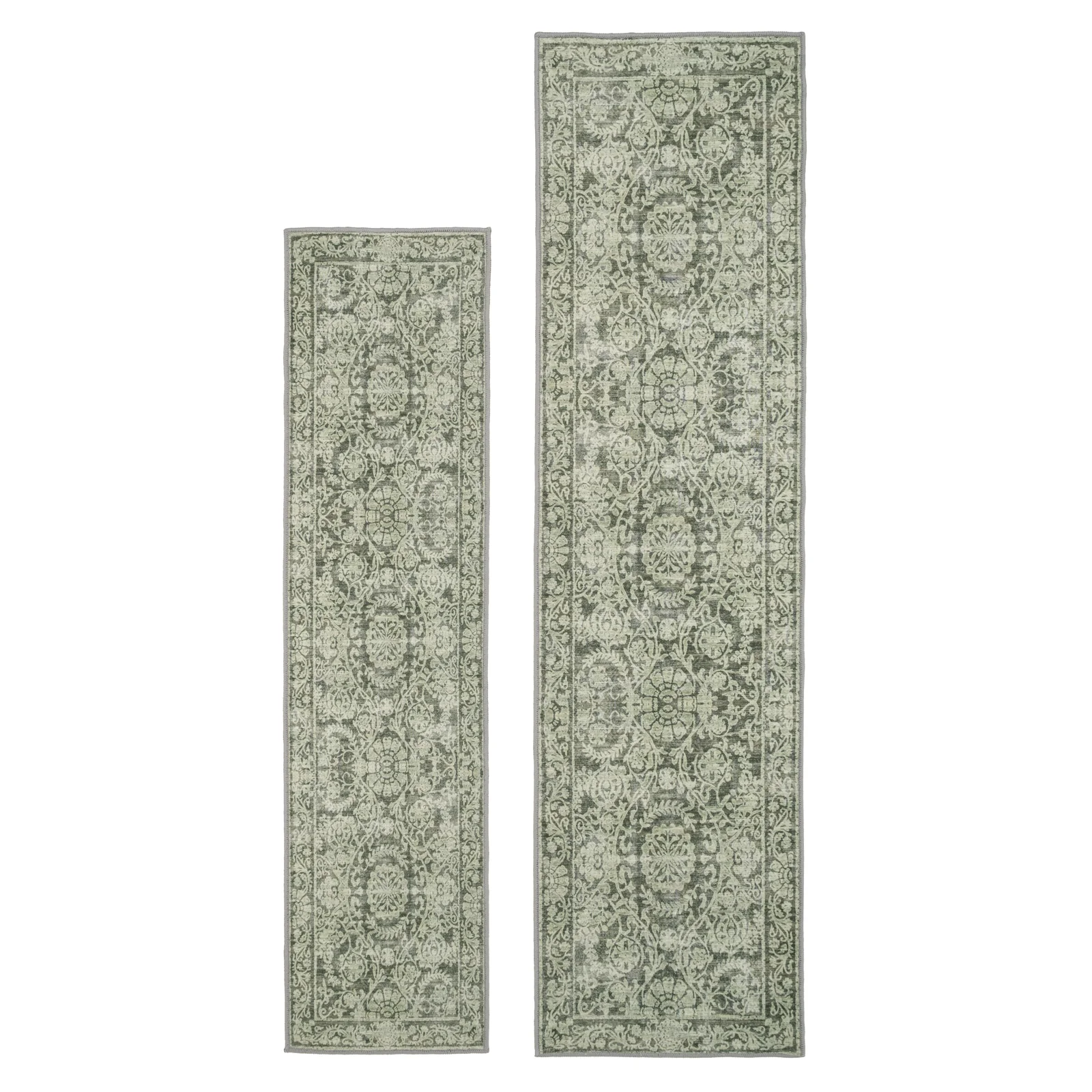 Soft Washable Green Motif Runner - Pippa