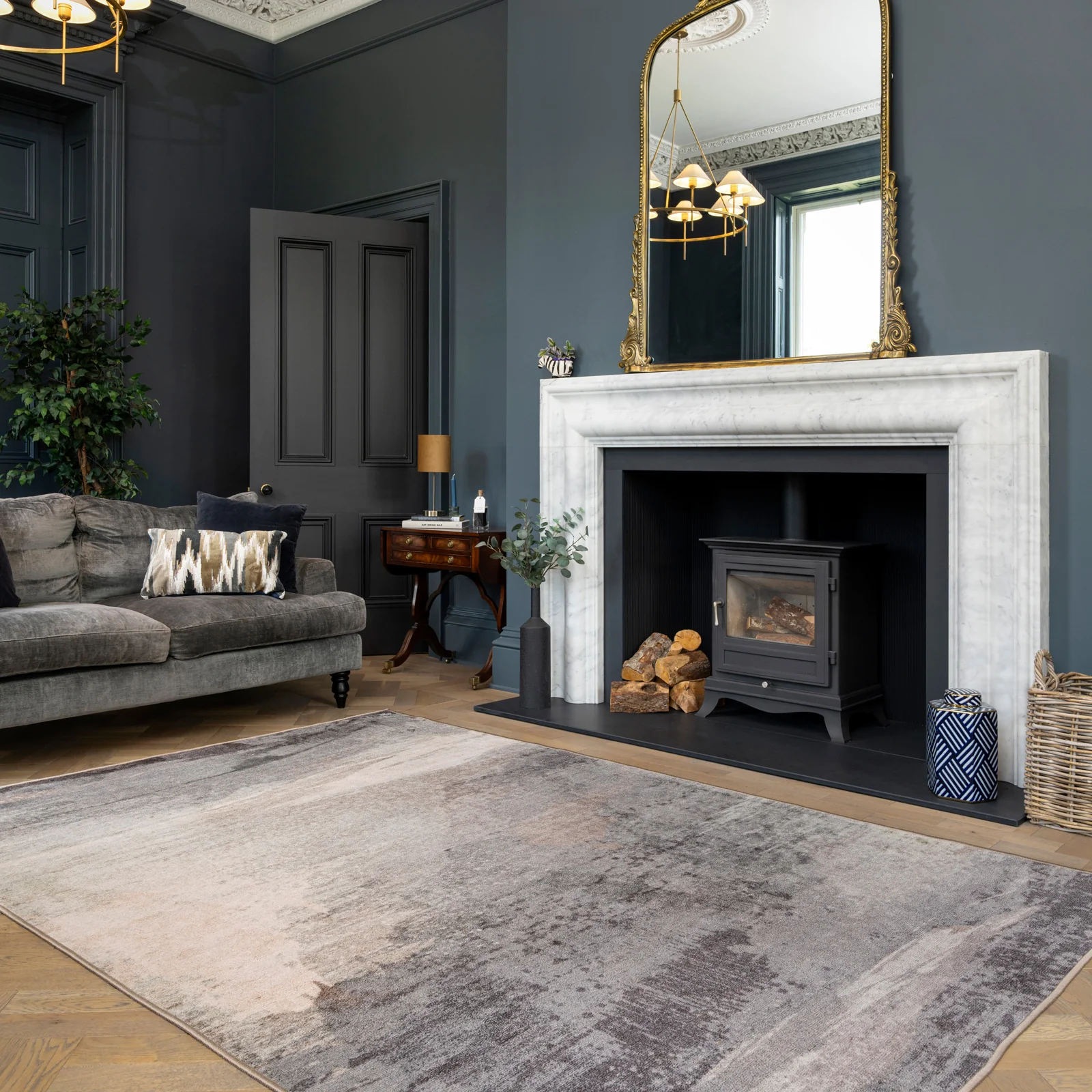 Soft Washable Grey Abstract Rug - Dara - Image 2