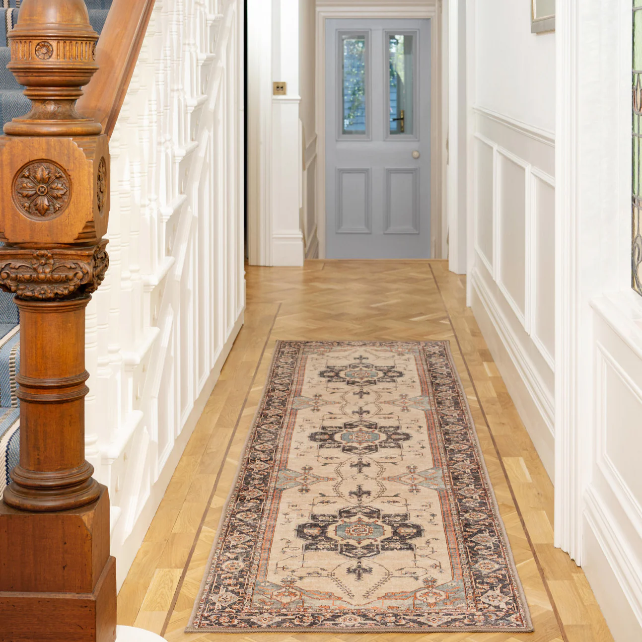 Soft Washable Blue Heritage Runner - Hazel - Image 3