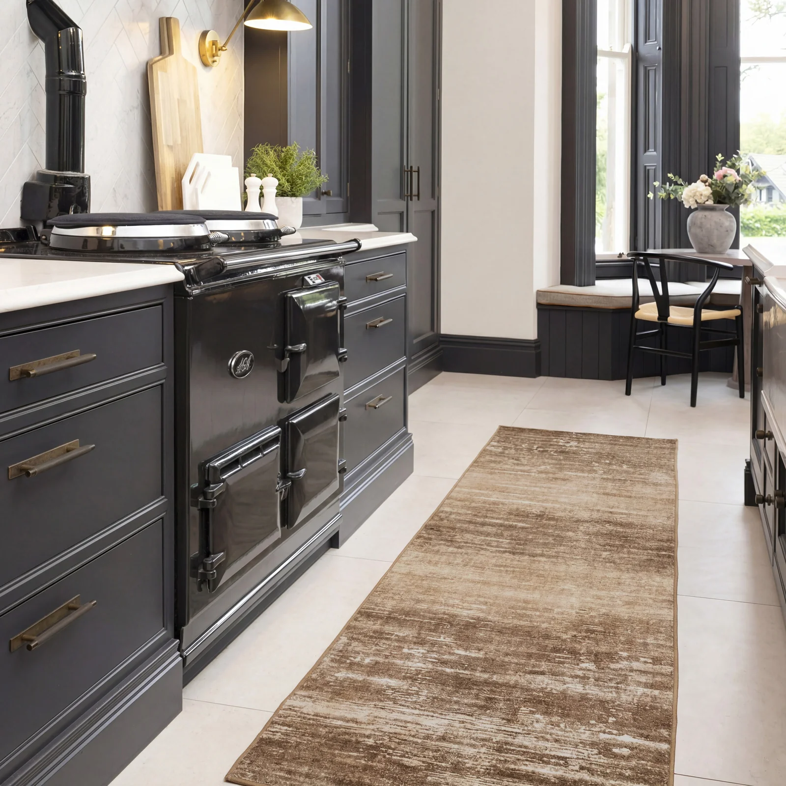 Soft Washable Mossy Brown Beige Runner - Ryn