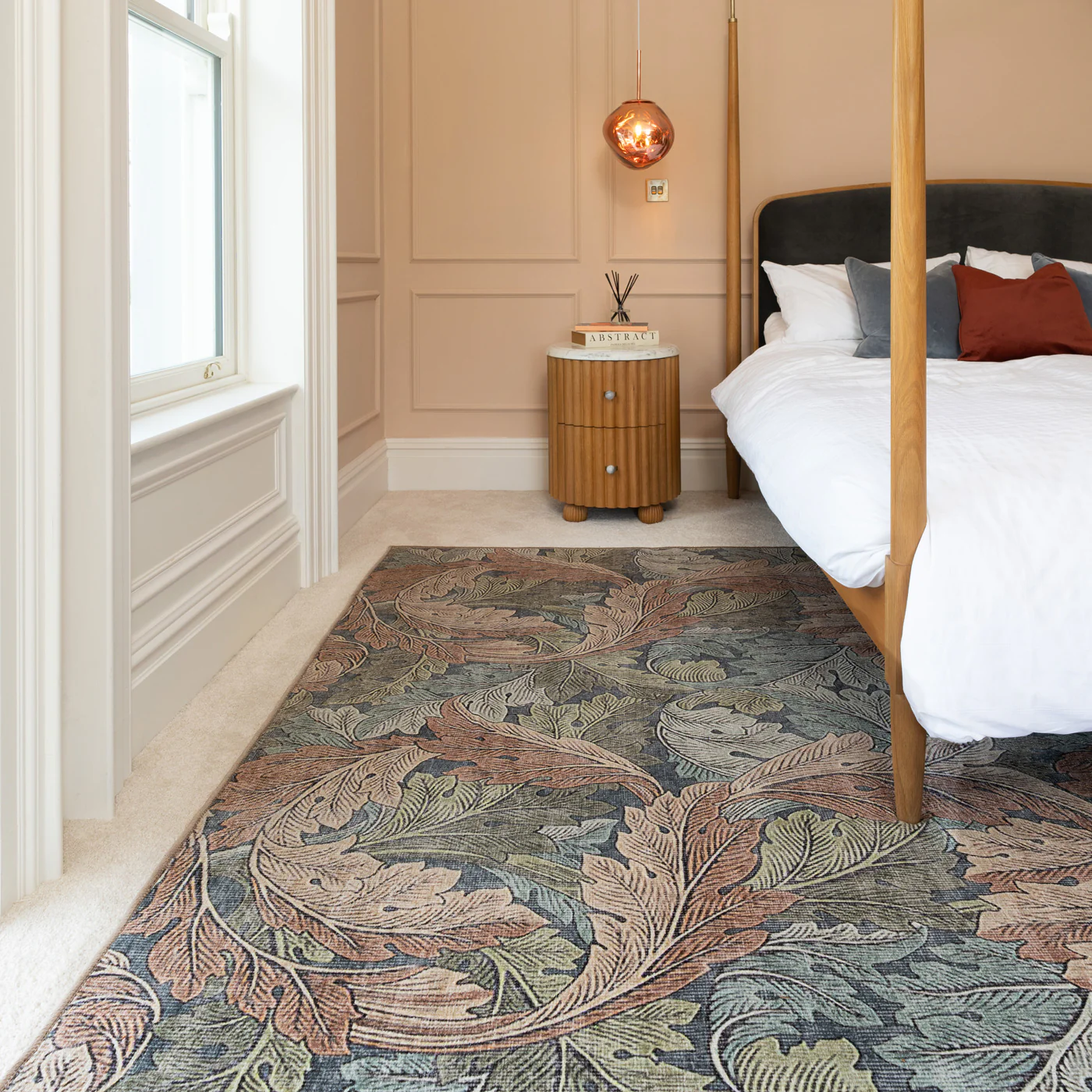 Soft Washable Green Leaf Print Rug - Sylvan - Image 2