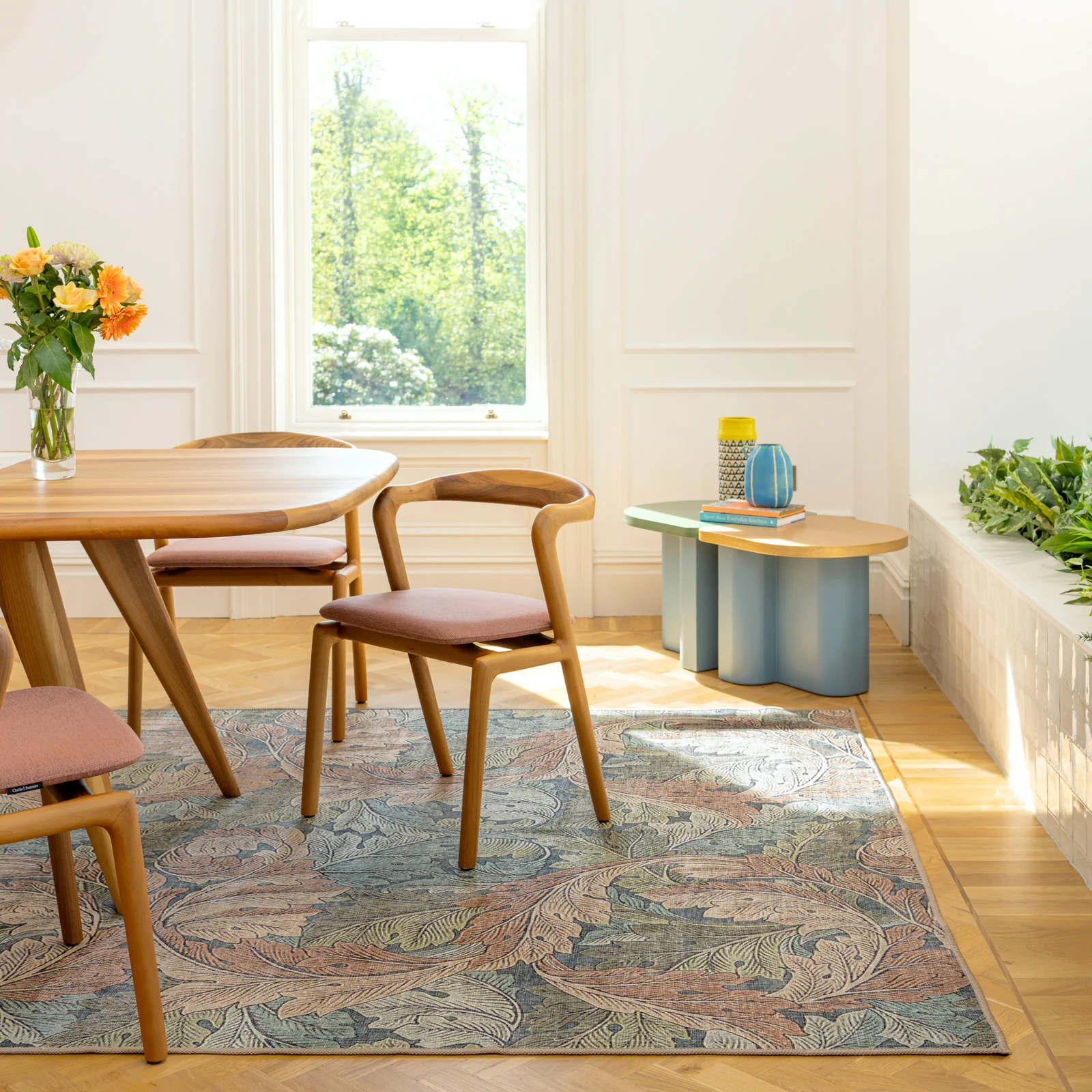 Soft Washable Green Leaf Print Rug - Sylvan - Image 3