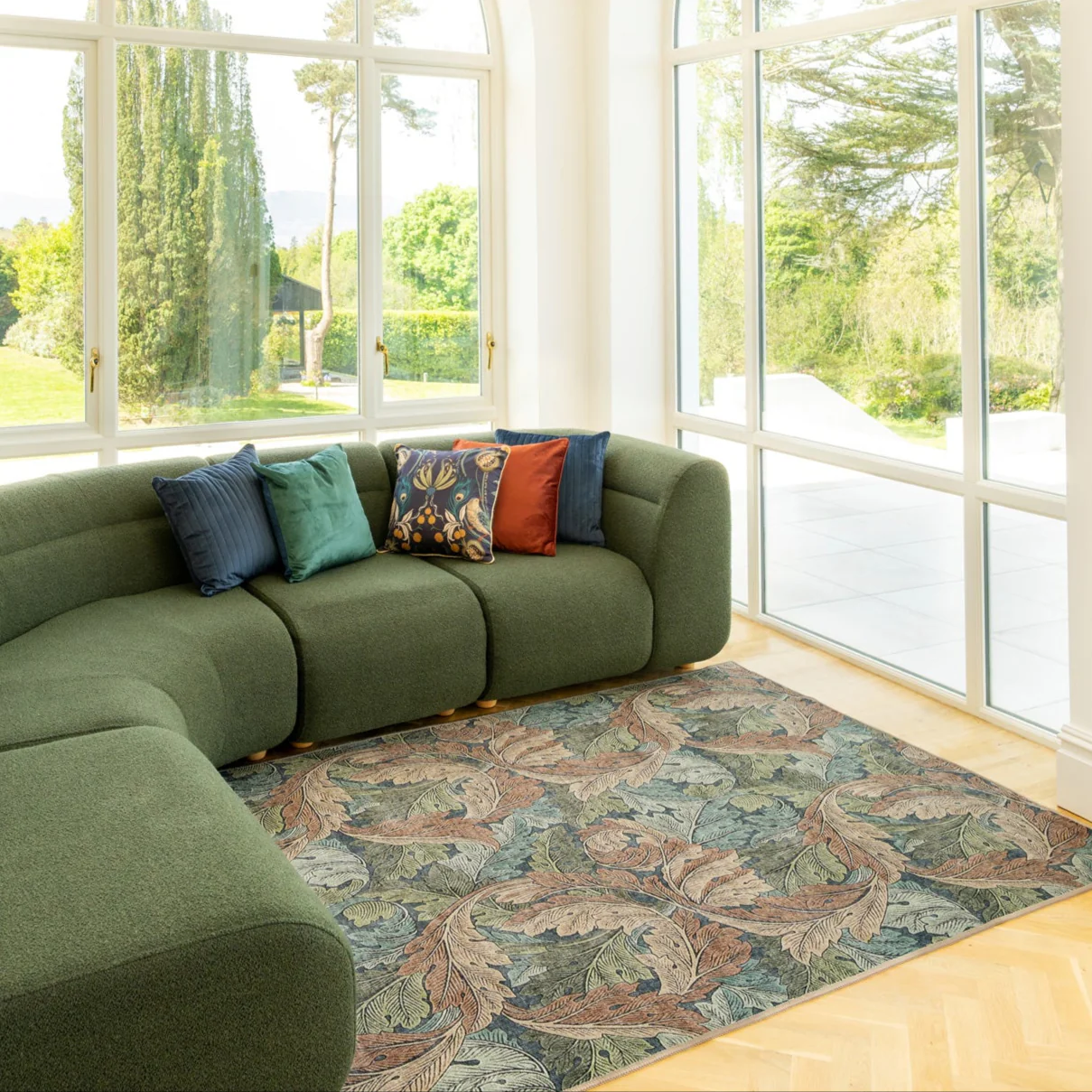 Soft Washable Green Leaf Print Rug - Sylvan - Image 6