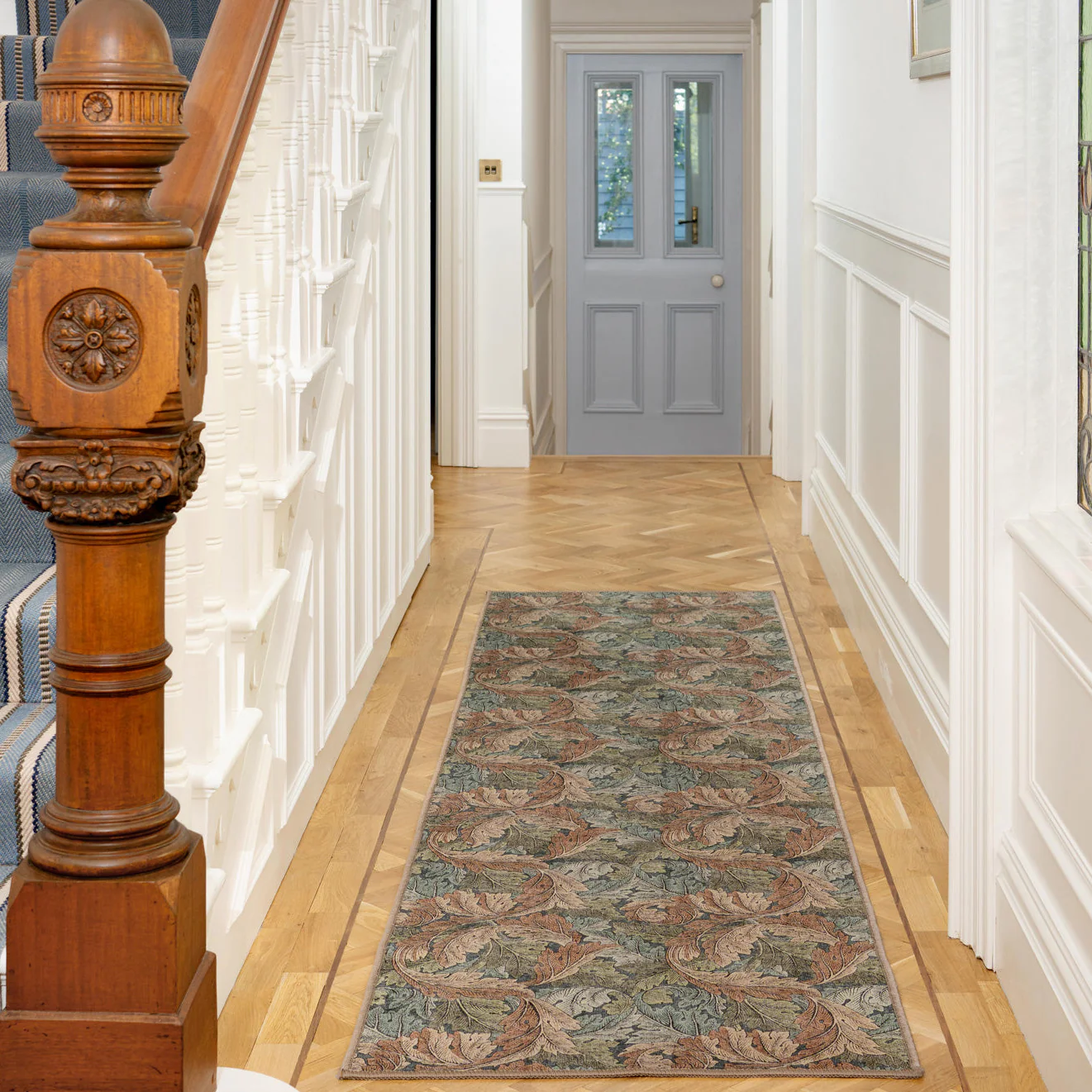 Soft Washable Green Leaf Print Runner - Sylvan - Image 3