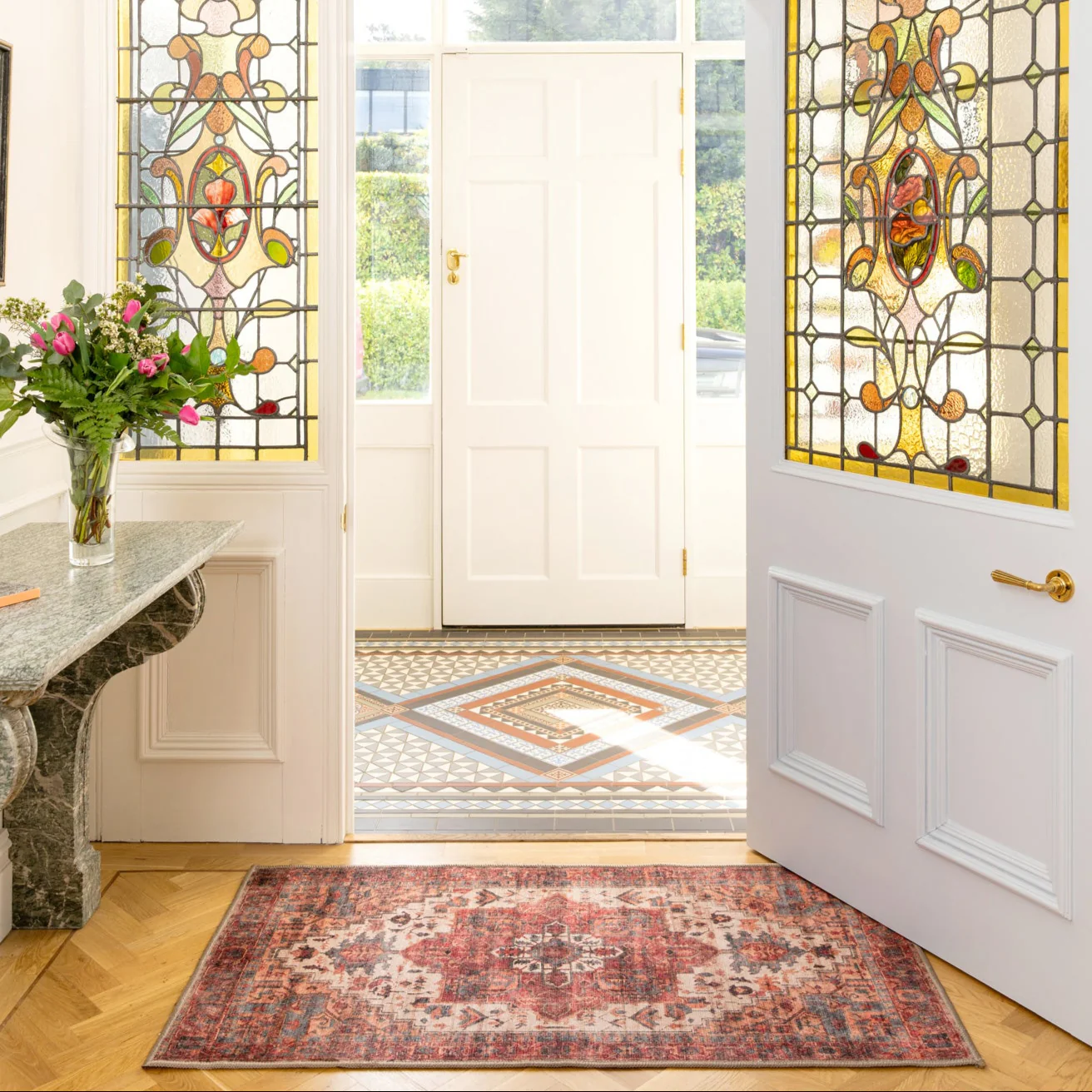 Soft Washable Red Antique Bathroom Mat - Eliza - Image 5