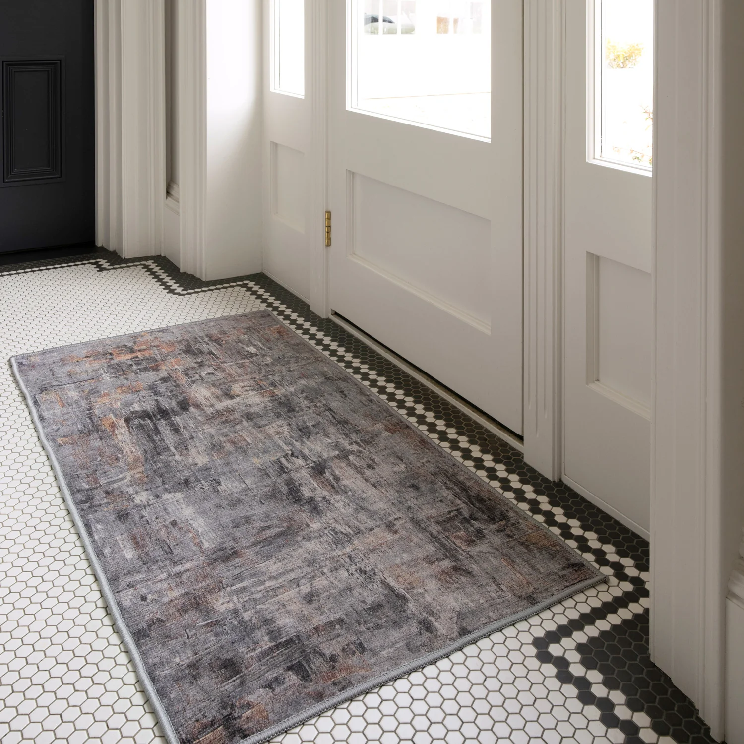 Soft Washable Abstract Grey Indoor Mat - Tara
