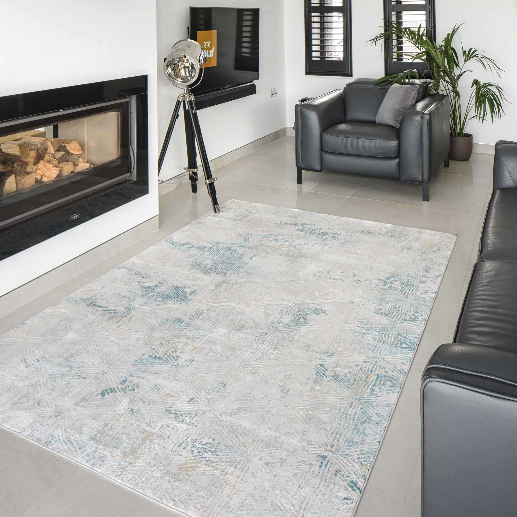 Teal Blue Cloudscape Living Room Rug - Times - Image 2