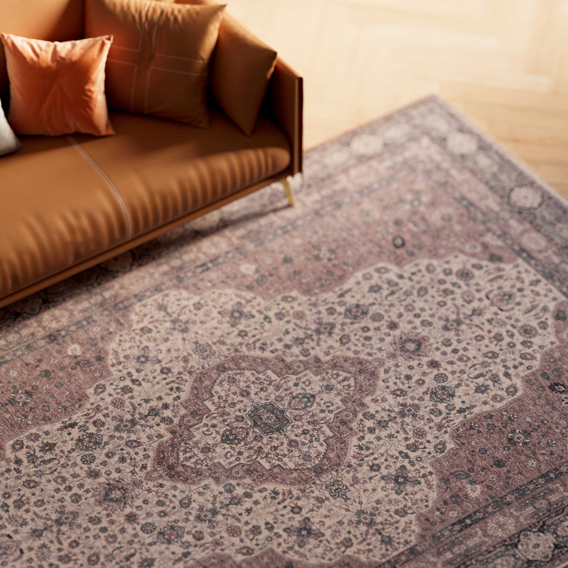 Flatwoven Washable Teal Medallion Area Rug - Caragh - Image 4