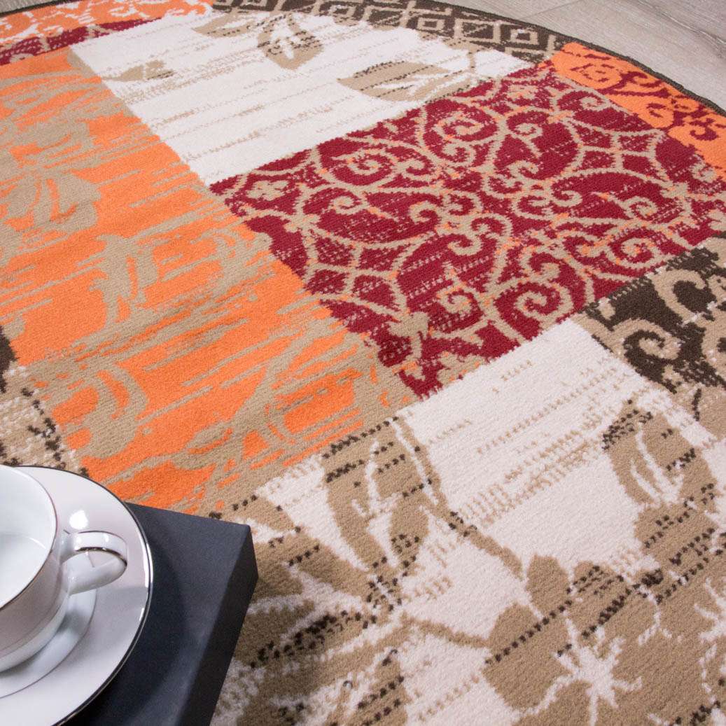 Terracotta Red Warm Patchwork Living Room Rug - Image 7