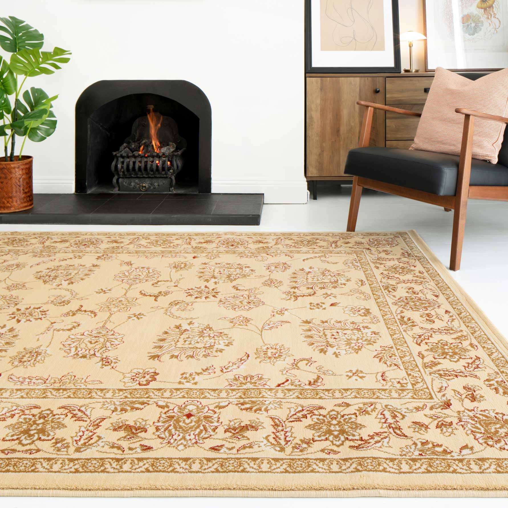 Traditional Cream Motif Bordered Rug - Dana - Image 2