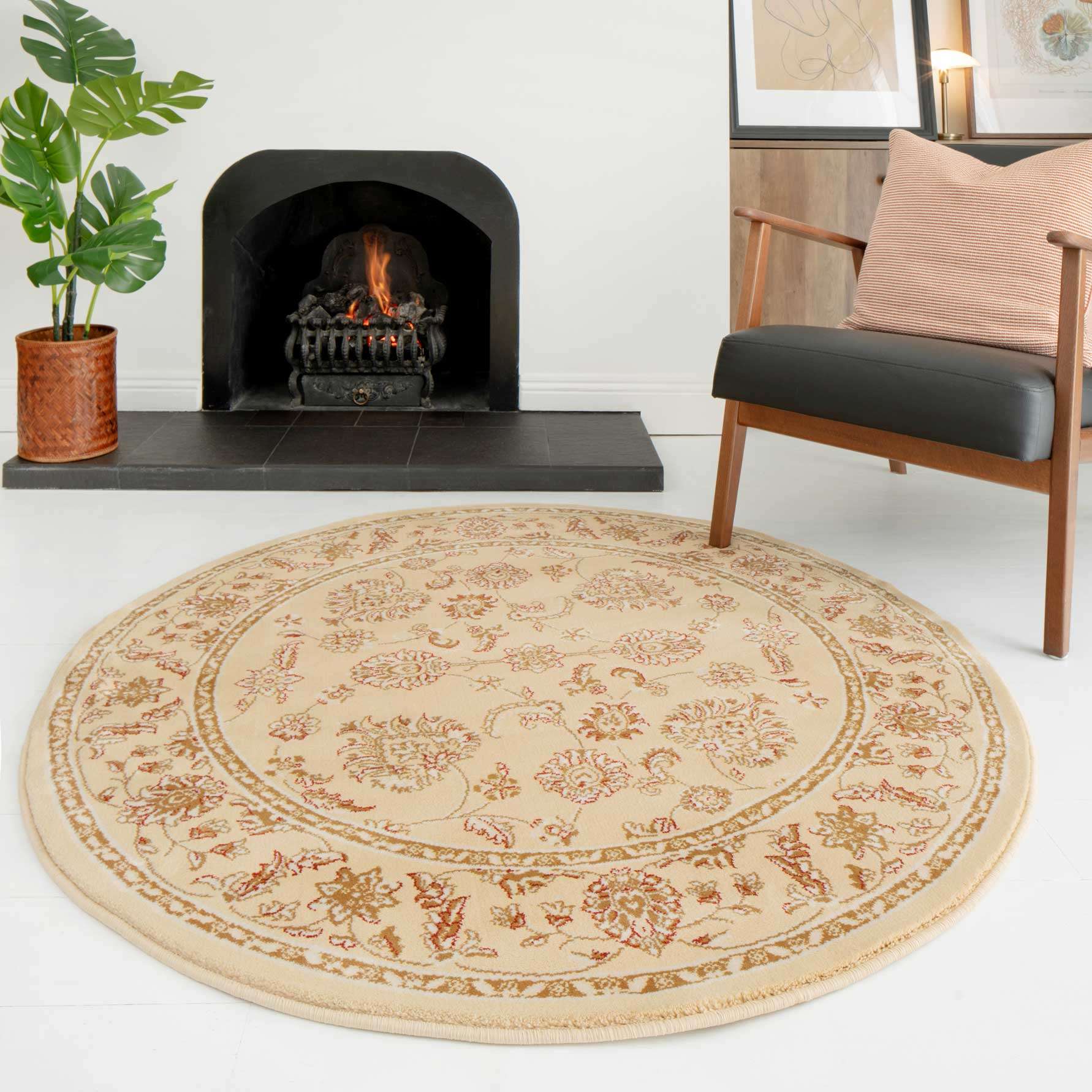 Traditional Cream Motif Round Rug - Image 2