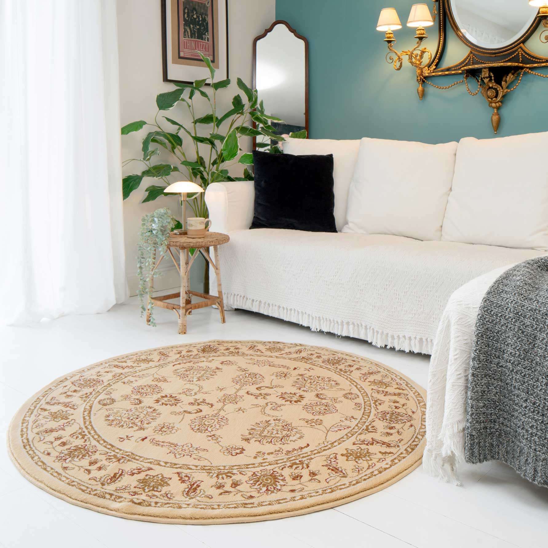 Traditional Cream Motif Round Rug - Image 3