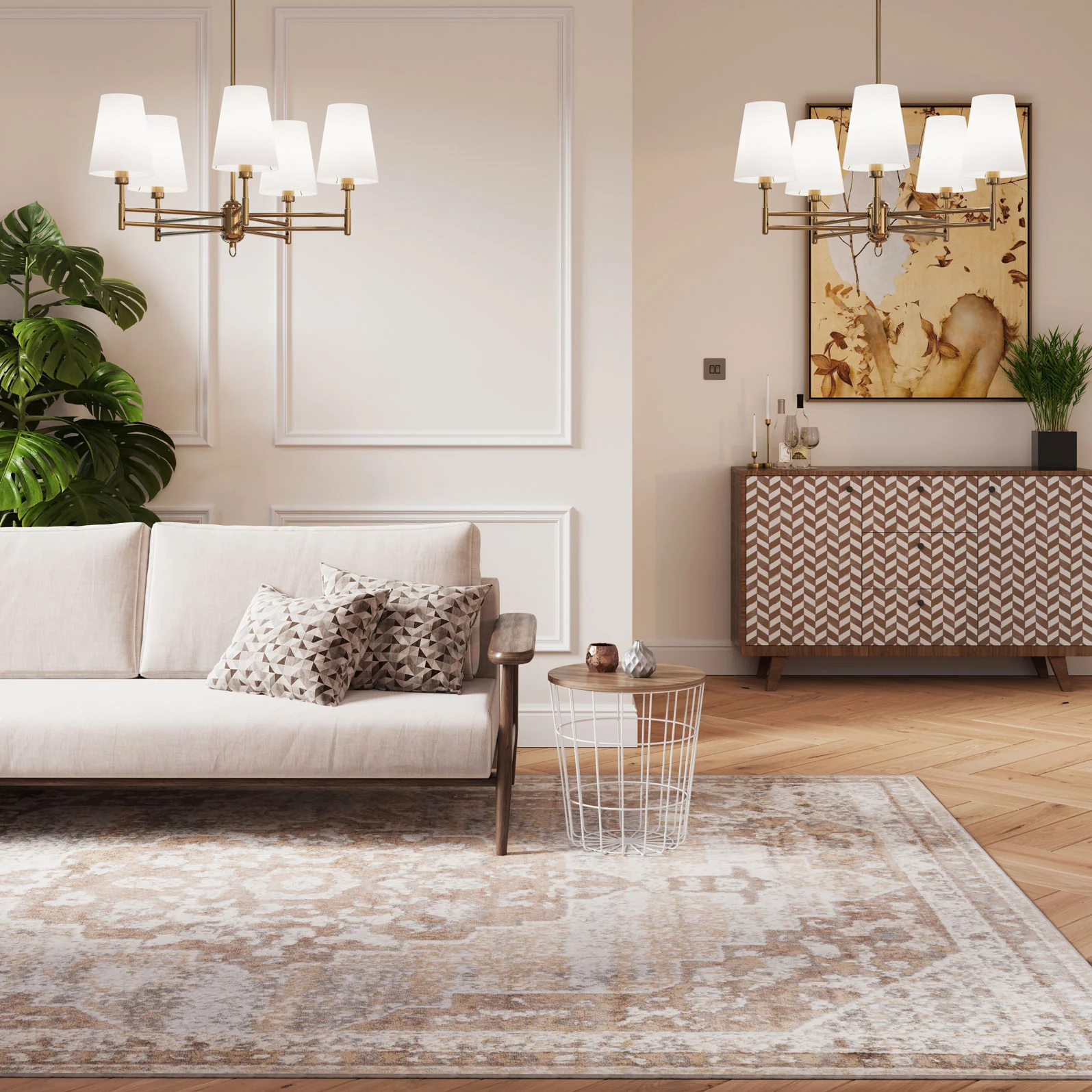 Traditional Distressed Chic Beige Area Rug - Image 2