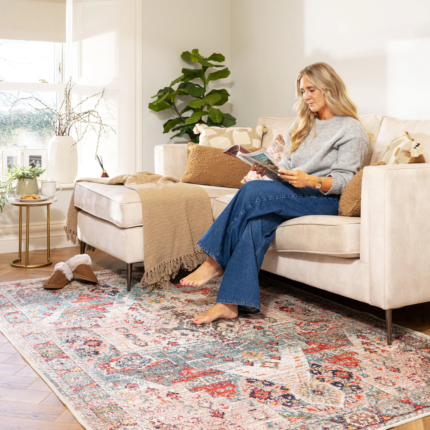 Traditional Medallion Washable Rug - Hue - Image 2