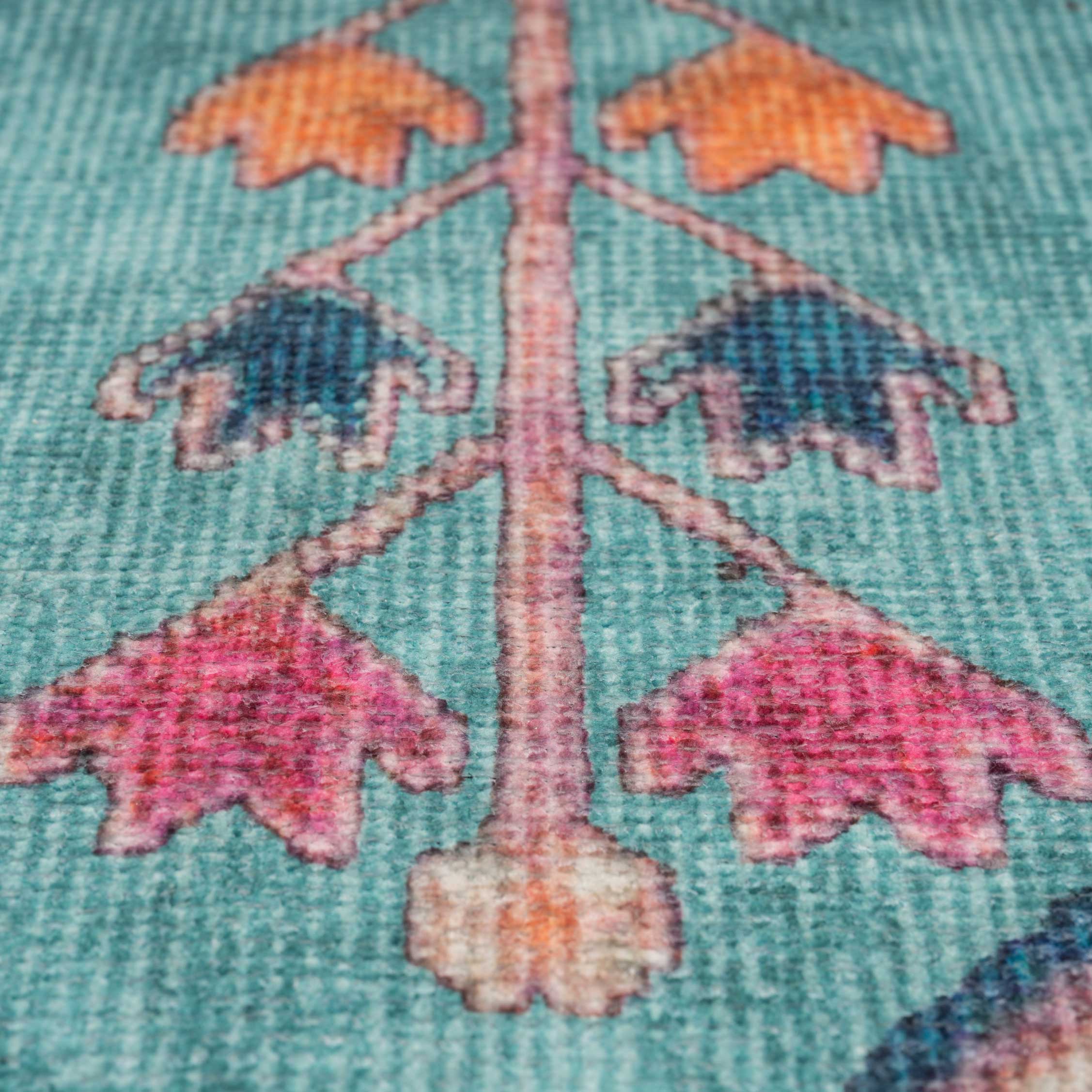 Flatwoven Washable Vibrant Teal Pink Boho Runner - Clarissa - Image 5