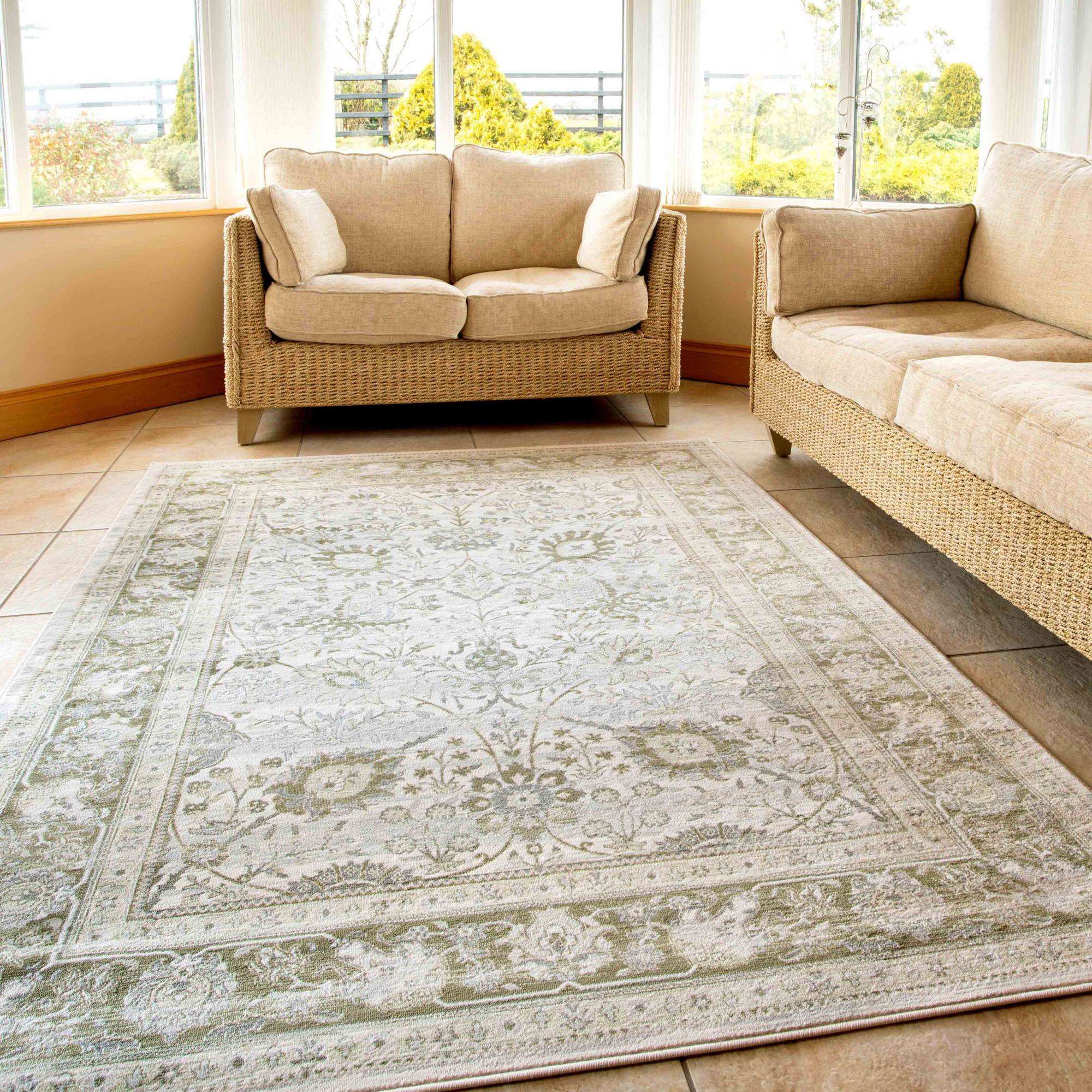 Vintage Traditional Green Floral Hall Runner Rug - Image 3