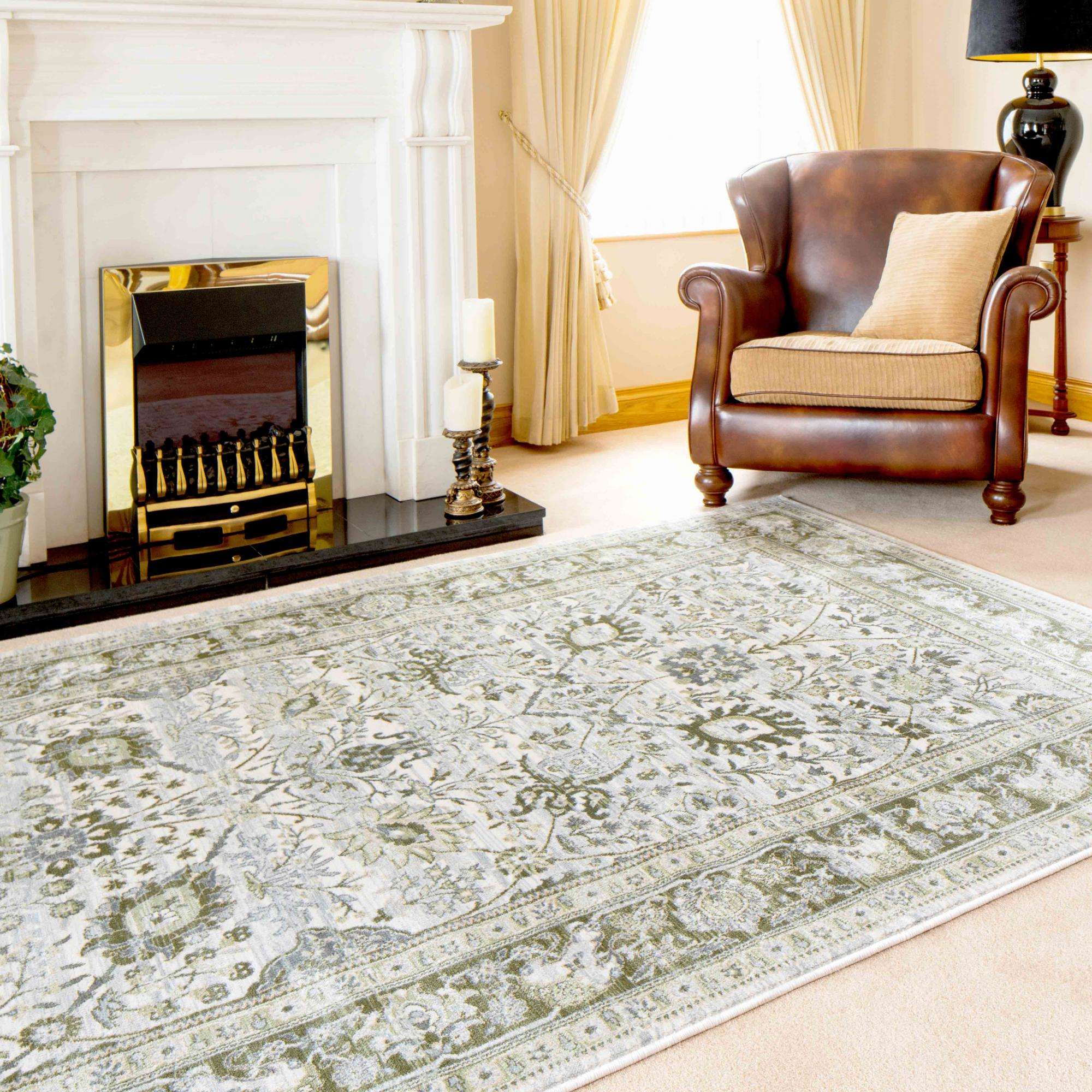Vintage Traditional Green Floral Hall Runner Rug - Image 5