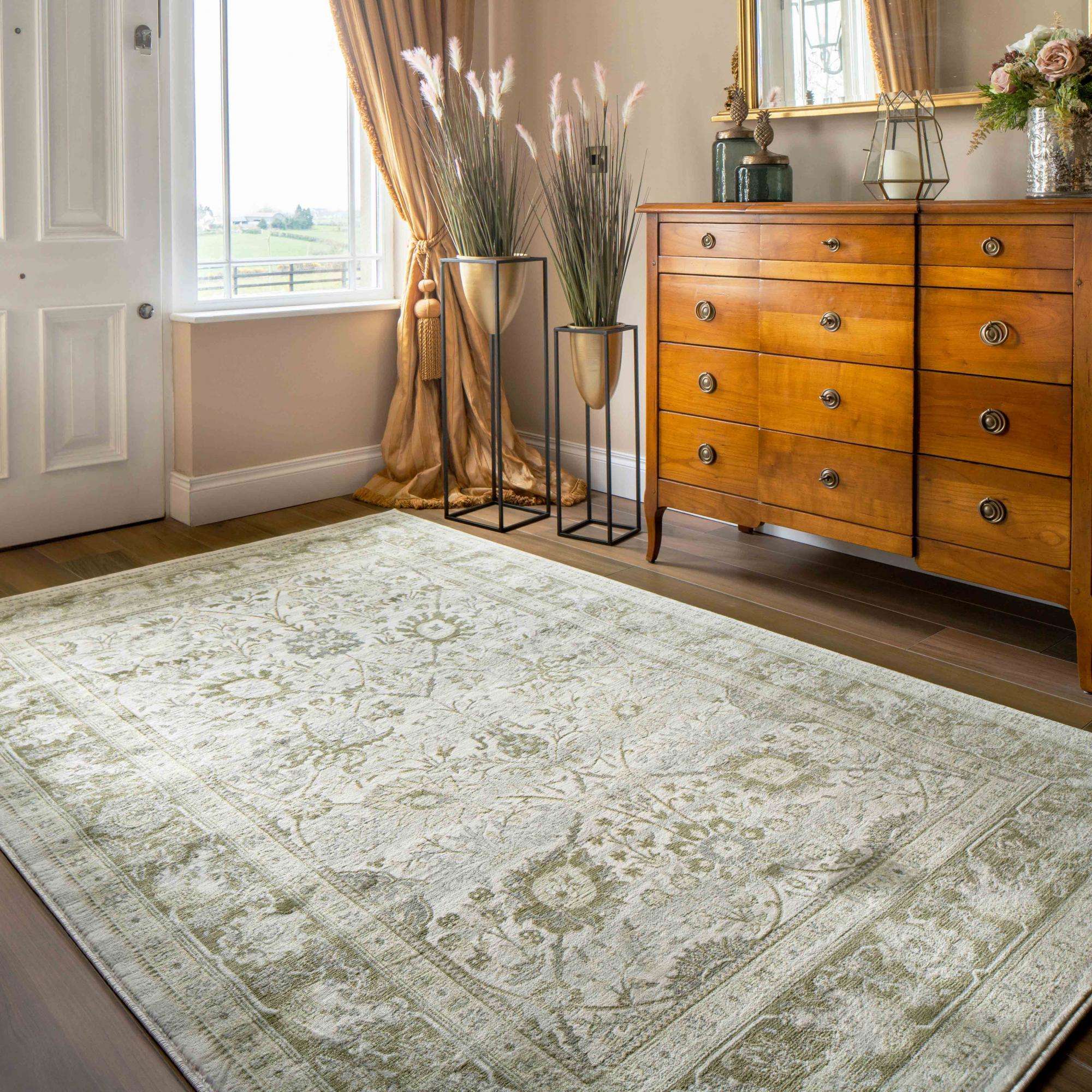 Vintage Traditional Green Floral Hall Runner Rug - Image 6